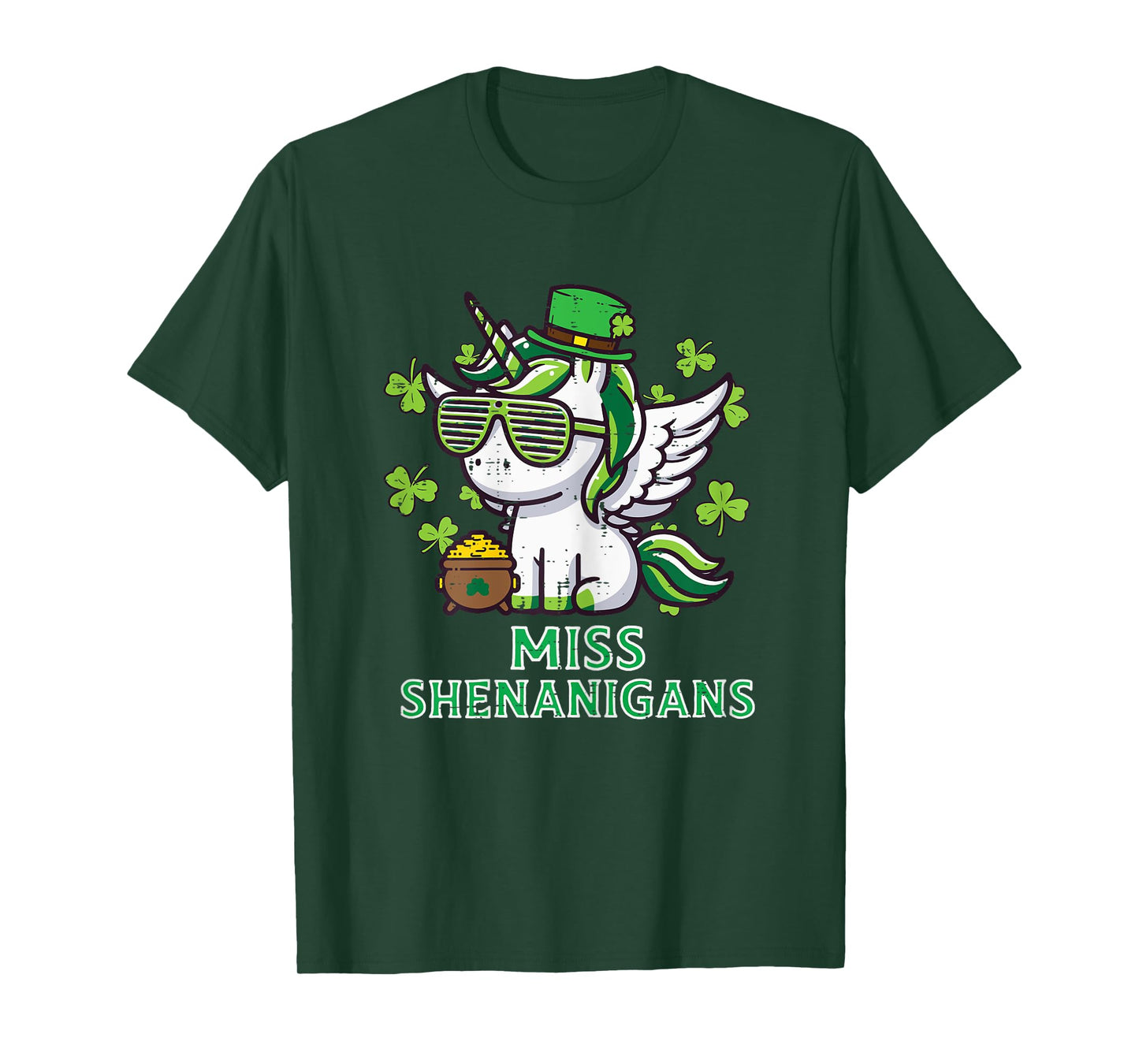 St Patricks Unicorn Miss Shenanigans Saint Pattys Girls Kids T-Shirt