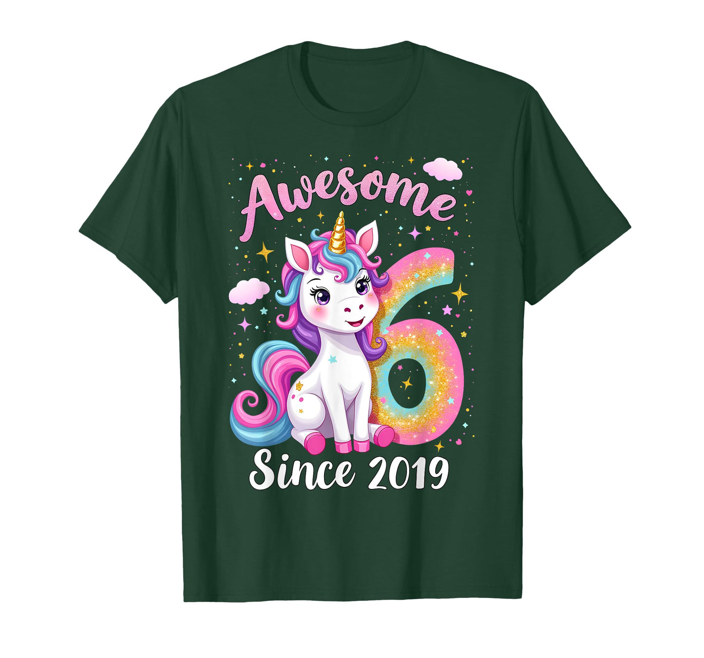 Awesome 6 Since 2019 Unicorn 6th Birthday Party Girls Outfit T-Shirt
