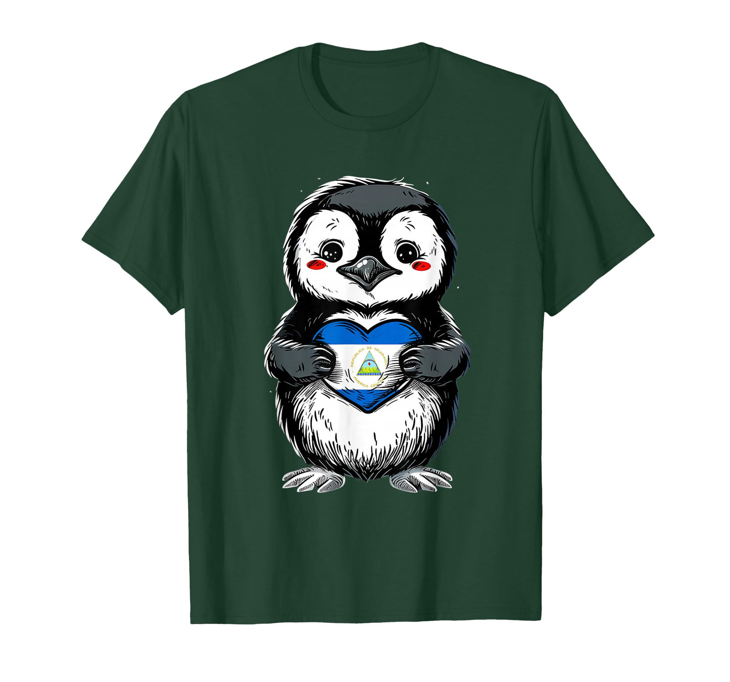 Nicaragua Flag Cute Penguin Heart Nicaraguan Pride T-Shirt