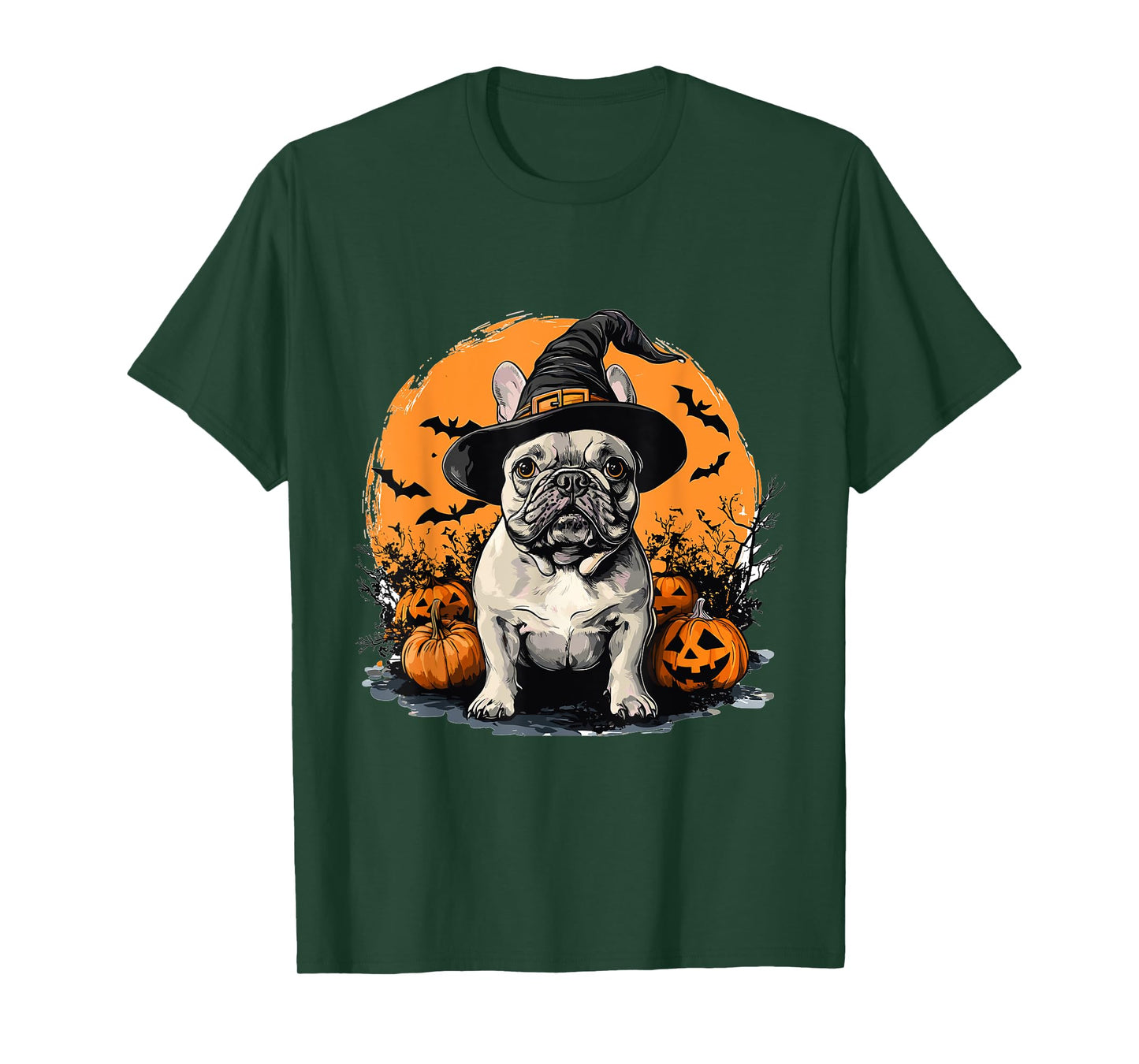 French Bulldog Frenchie Dog Whitch Hat Halloween Pumpkin T-Shirt for Men Women Kids