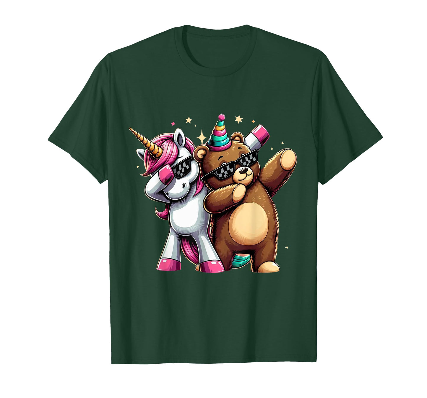 Dabbing Unicorn And Bear Boys Girls Men Women Kids Adults T-Shirt