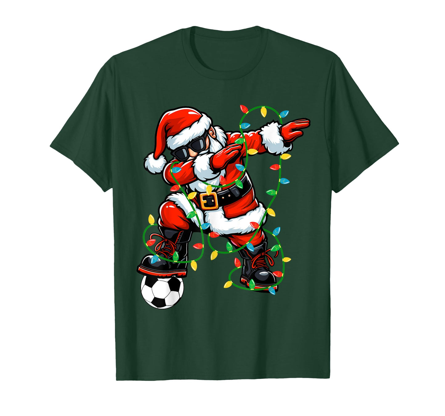 Dabbing Santa Soccer Christmas Lights Xmas Soccer Player T-Shirt