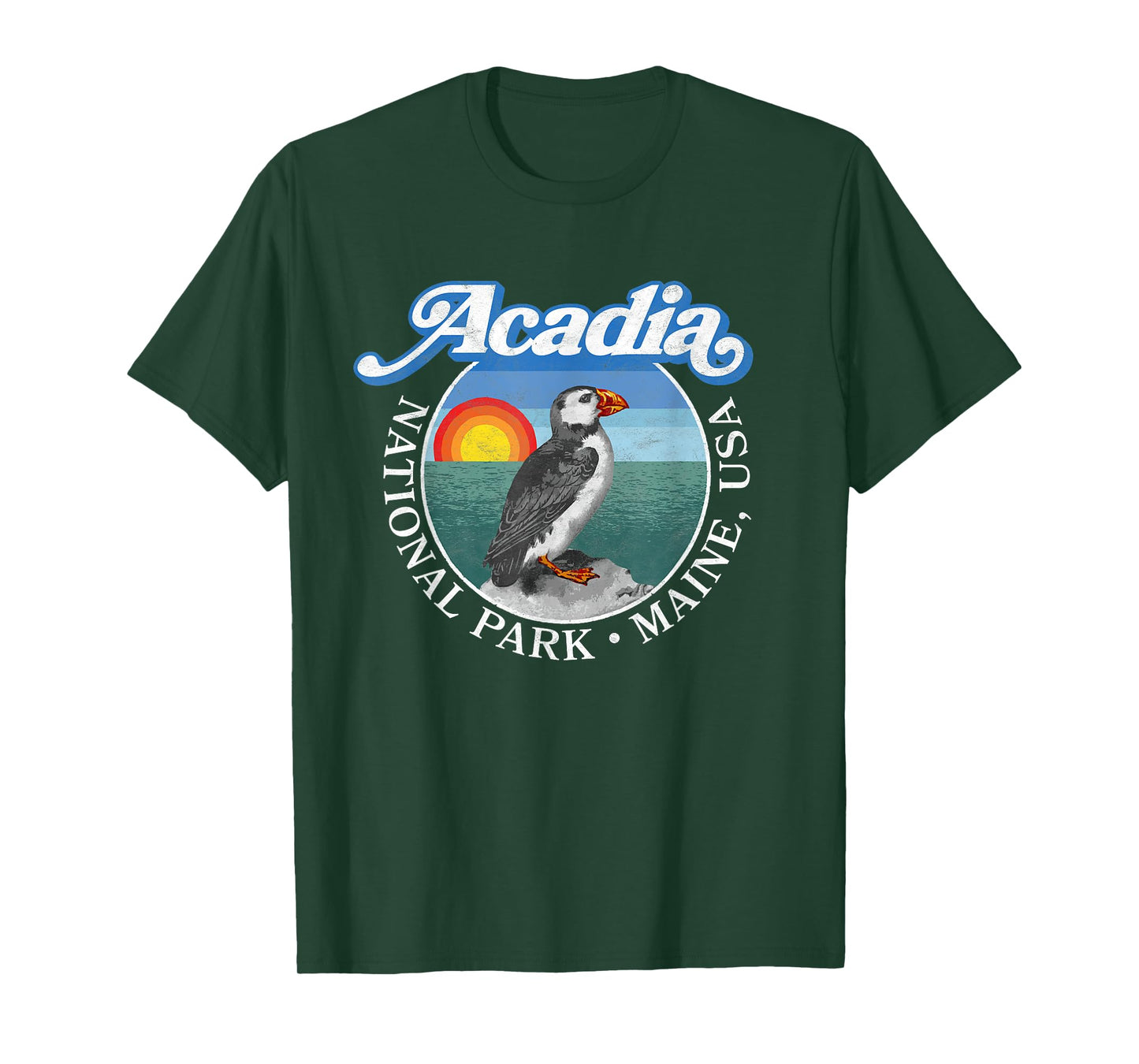 Retro Acadia National Park Vintage Maine Puffin T-Shirt