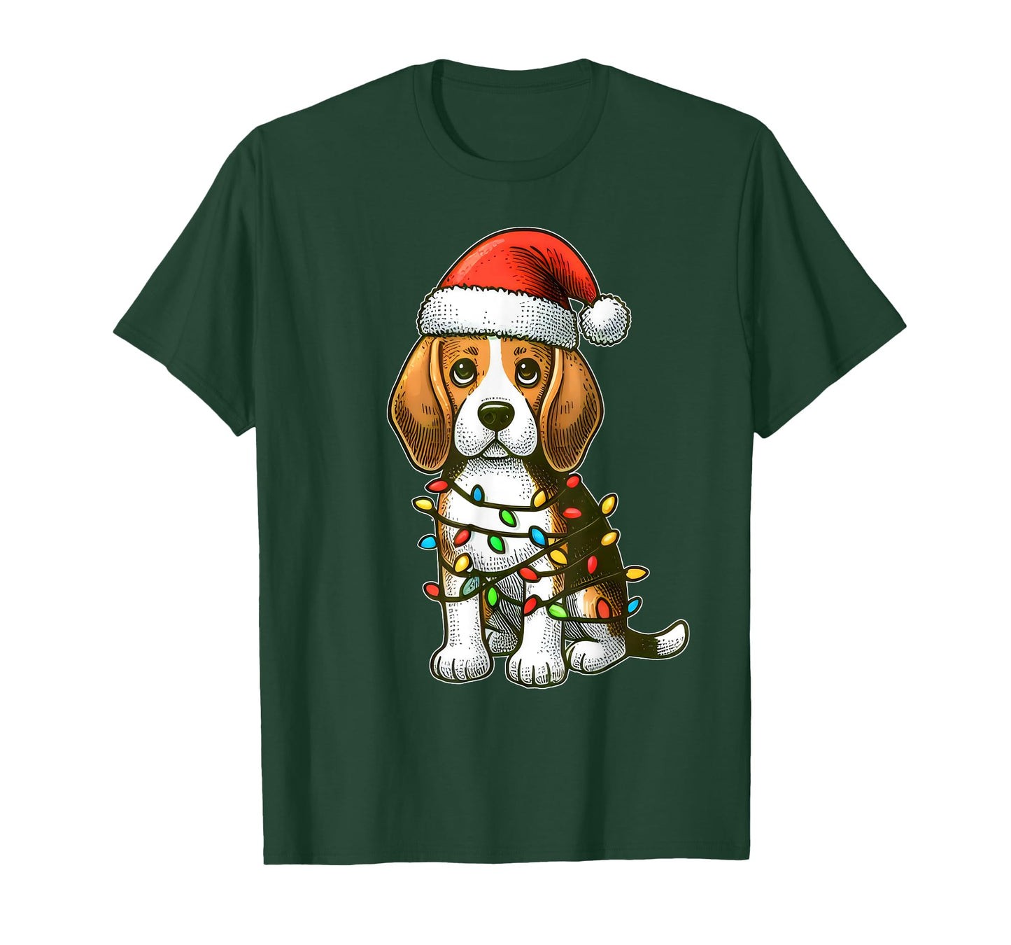 Merry Christmas Beagle Santa Christmas Lights Dog Xmas Tree T-Shirt