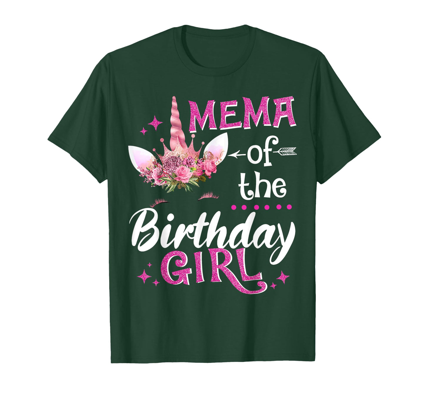 Mema Of The Birthday Girl Unicorn Flower Grandma T-Shirt