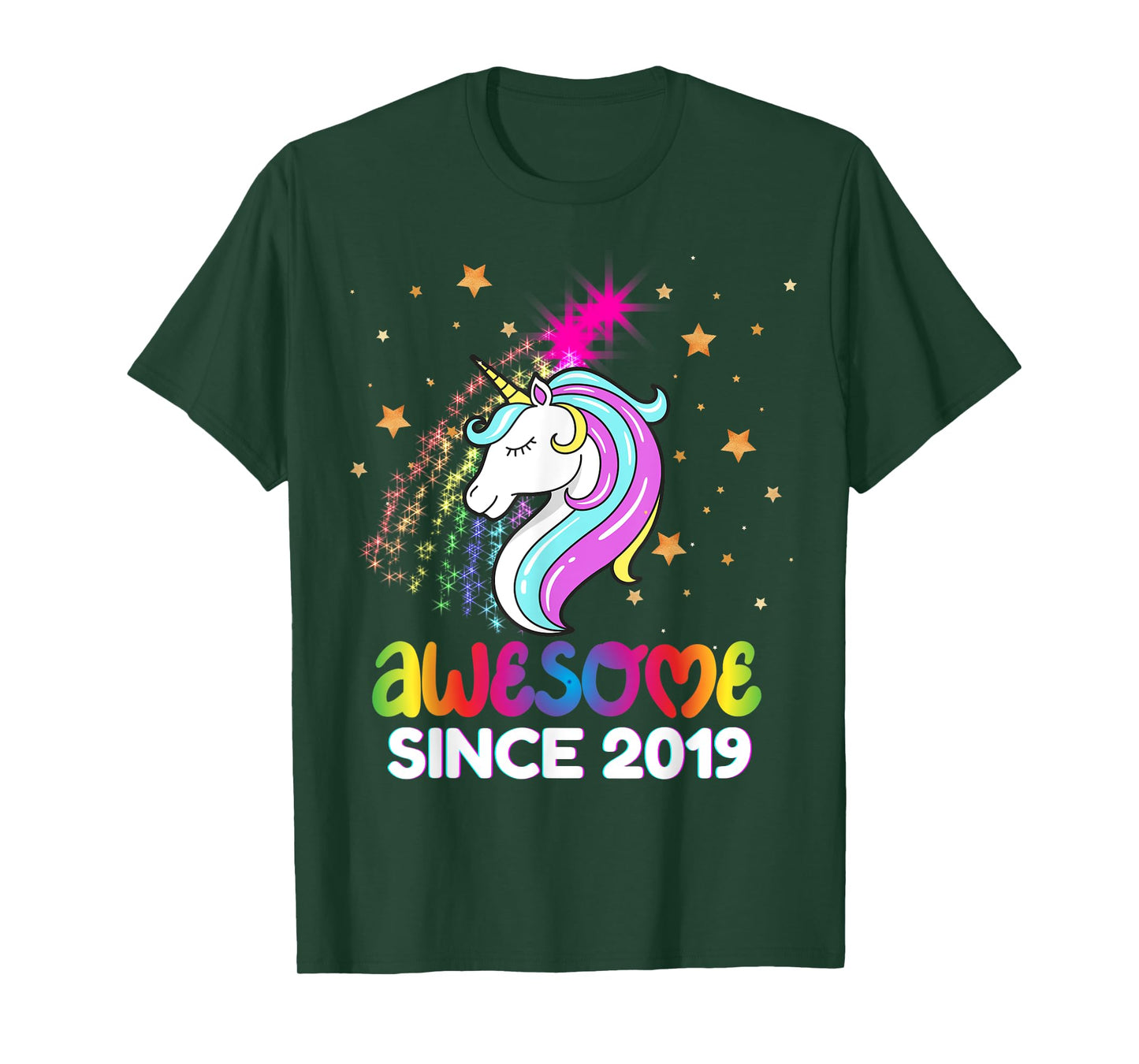 Fourth 5th Birthday Awesome Since 2019 Rainbows and Unicorn T-Shirt