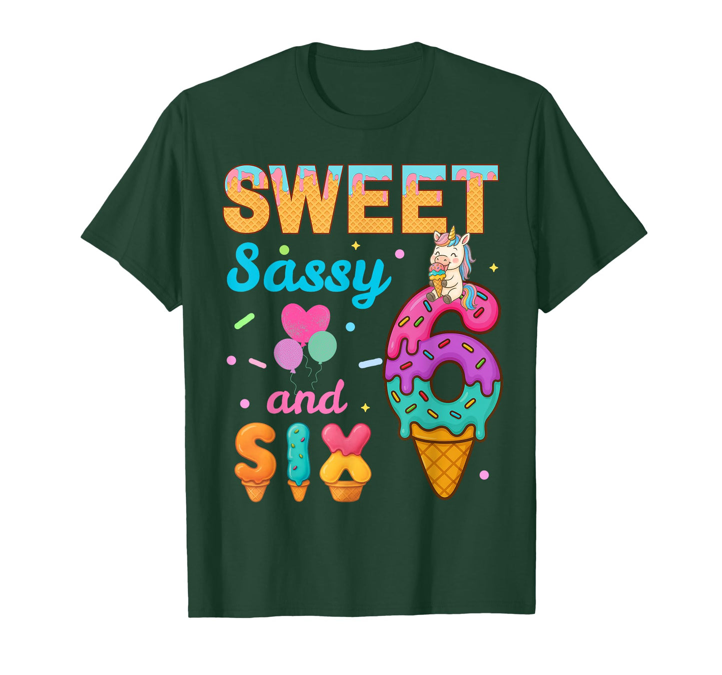 Sweet Sassy And Six 6th Ice Cream Birthday Funny Unicorn T-Shirt
