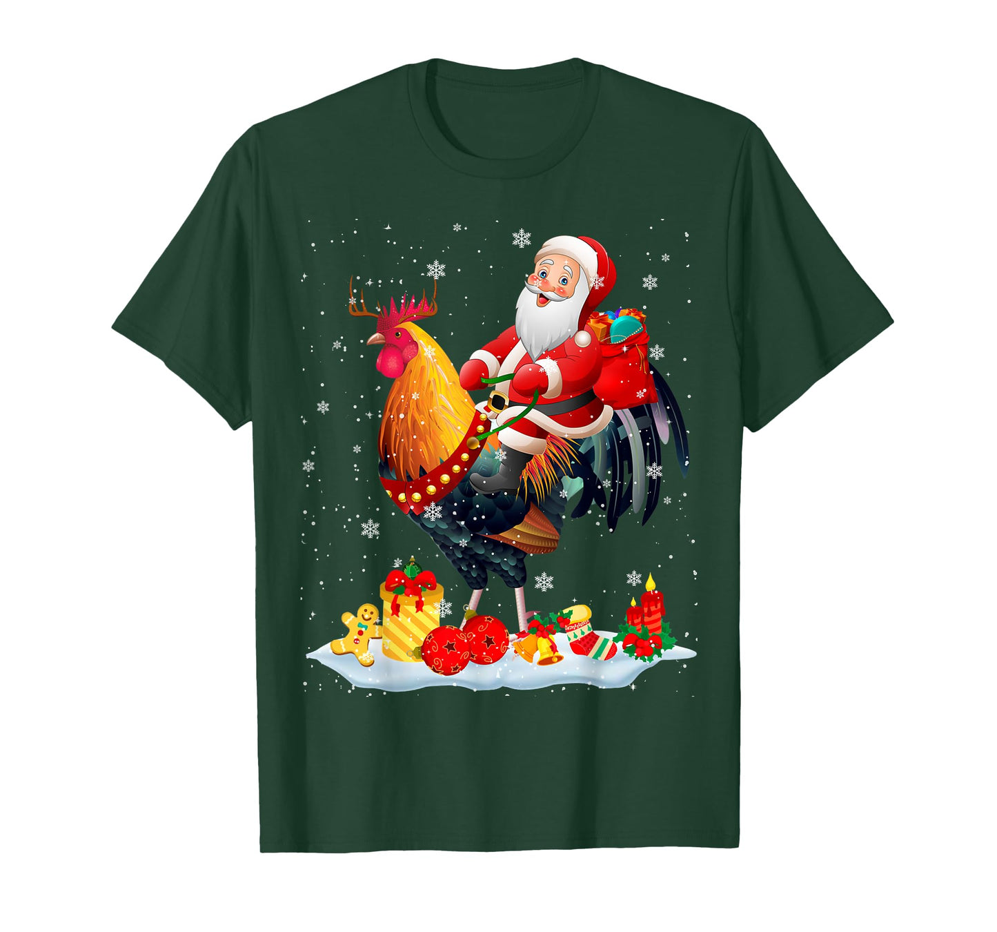 Santa Riding Chicken Reindeer Christmas Santa Chicken Lover T-Shirt