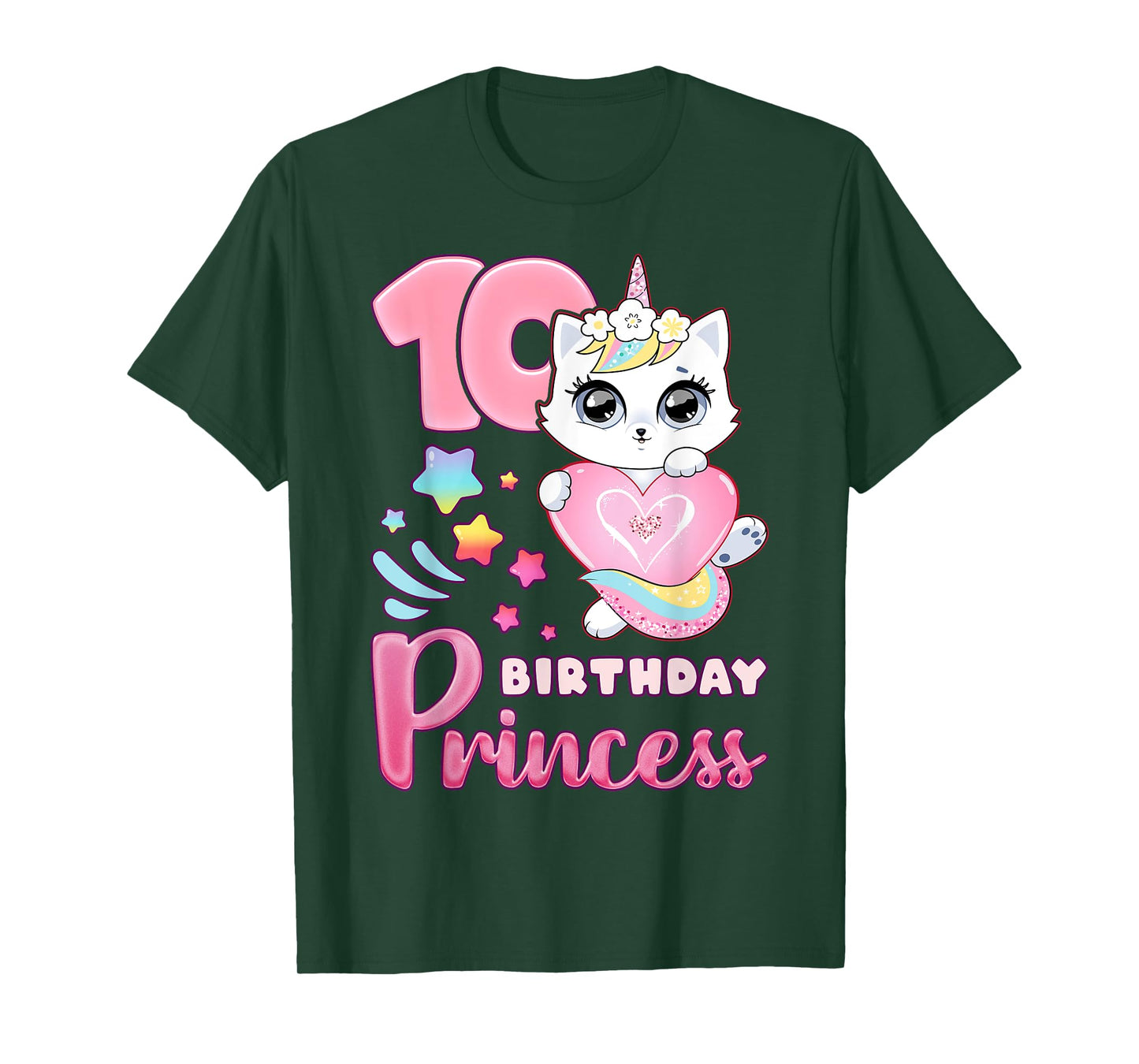 Girl, 10th birthday, unicorn cat, number 10 T-Shirt