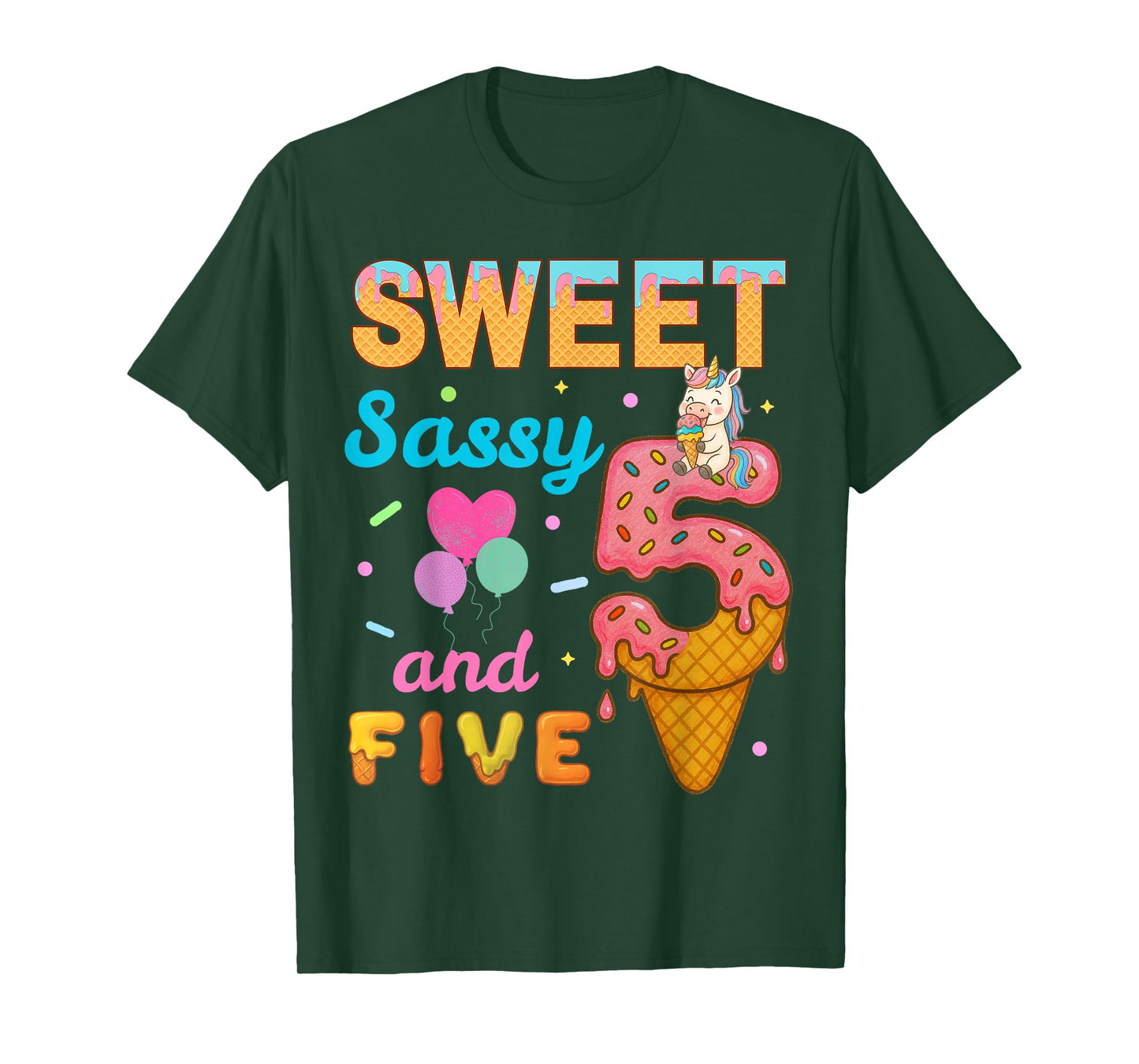 Sweet Sassy And Five 5th Ice Cream Birthday Funny Unicorn T-Shirt