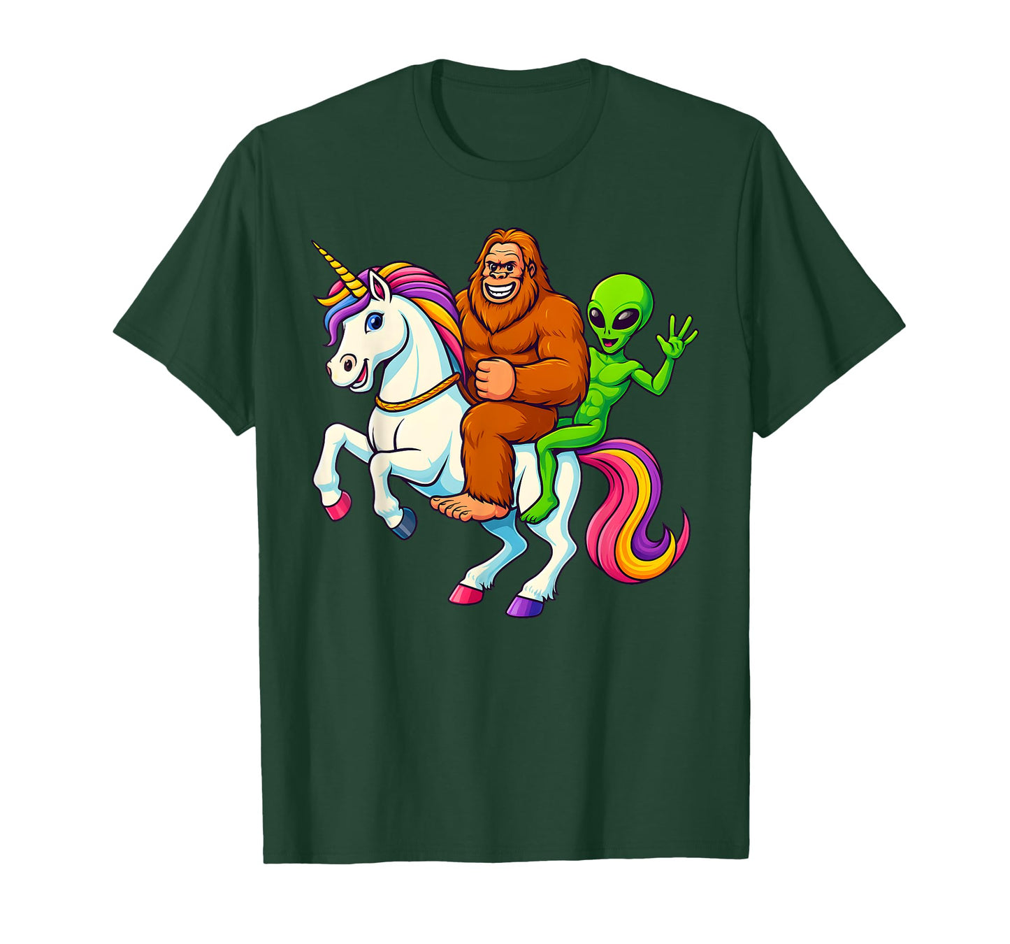 Funny Bigfoot Alien Unicorn Sasquatch & Alien Riding Unicorn T-Shirt