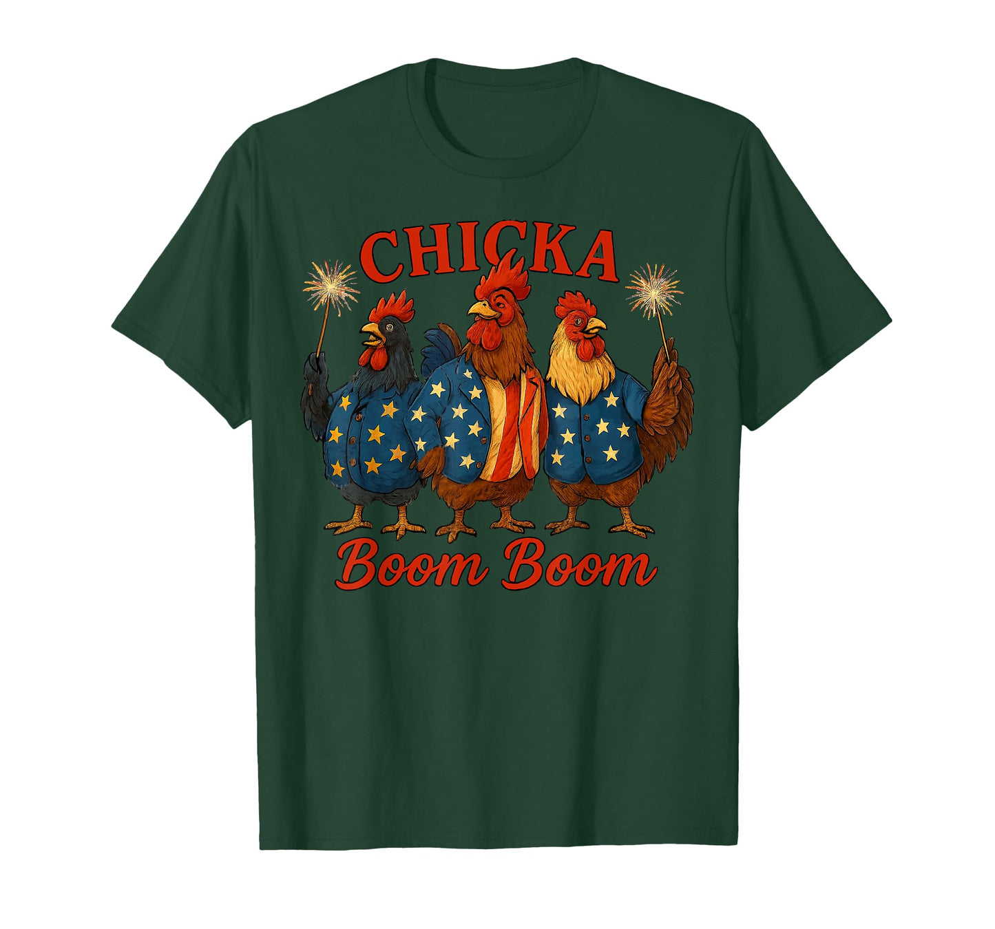 Chicka Boom Boom Funny Patriotic Chicken USA T-Shirt