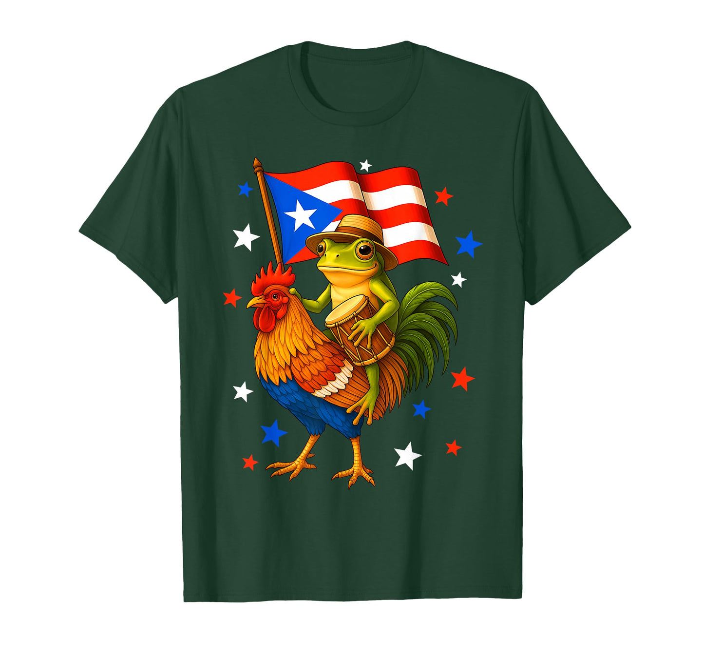 Coqui Frog Riding Chicken & Drum Boricua Flag Puerto Rico T-Shirt
