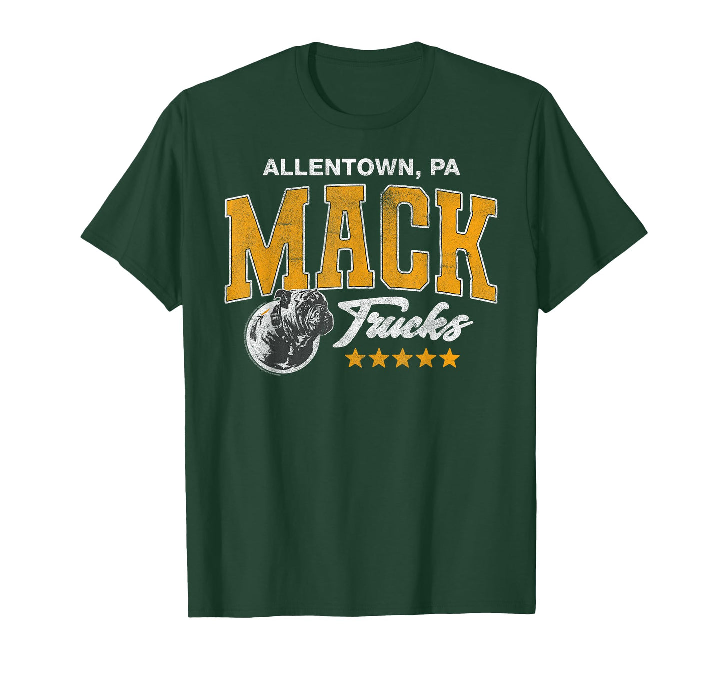Mack Trucks Yellow and White Vintage Bulldog Logo Trucker T-Shirt