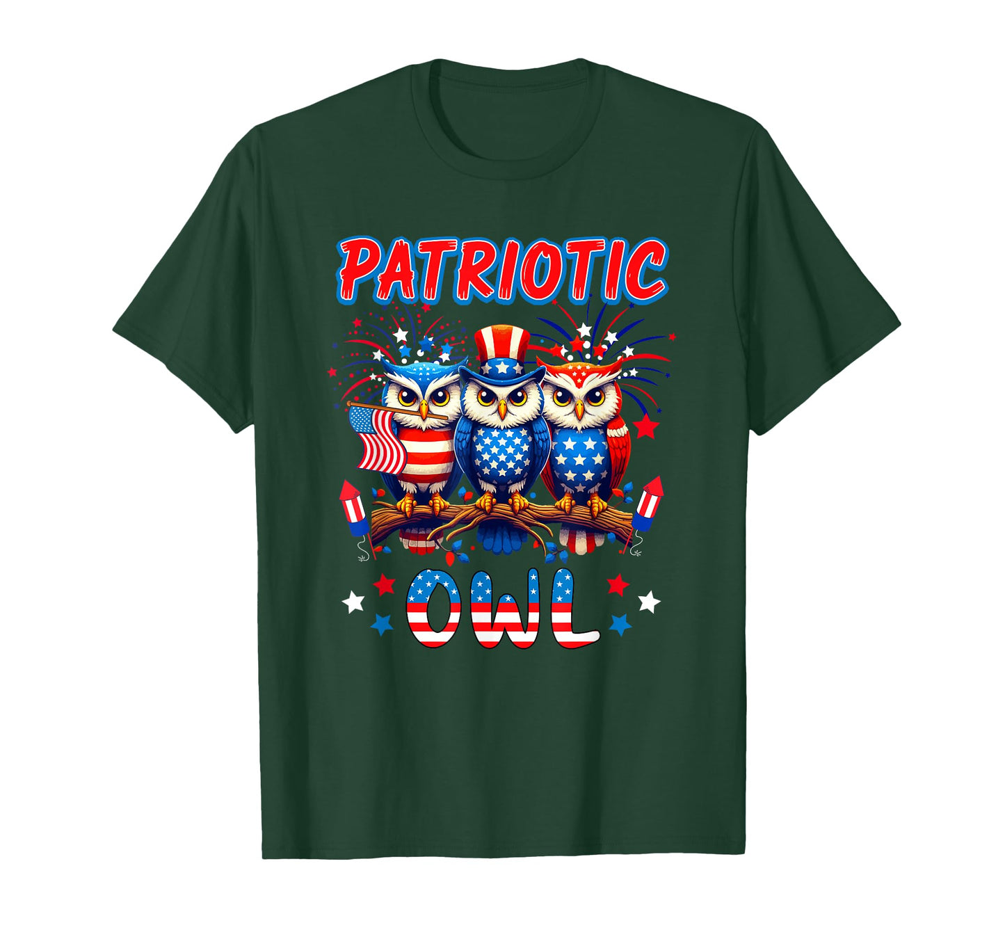 Patriotic Owl Three Cute Birds 4th Of July US Flag T-Shirt