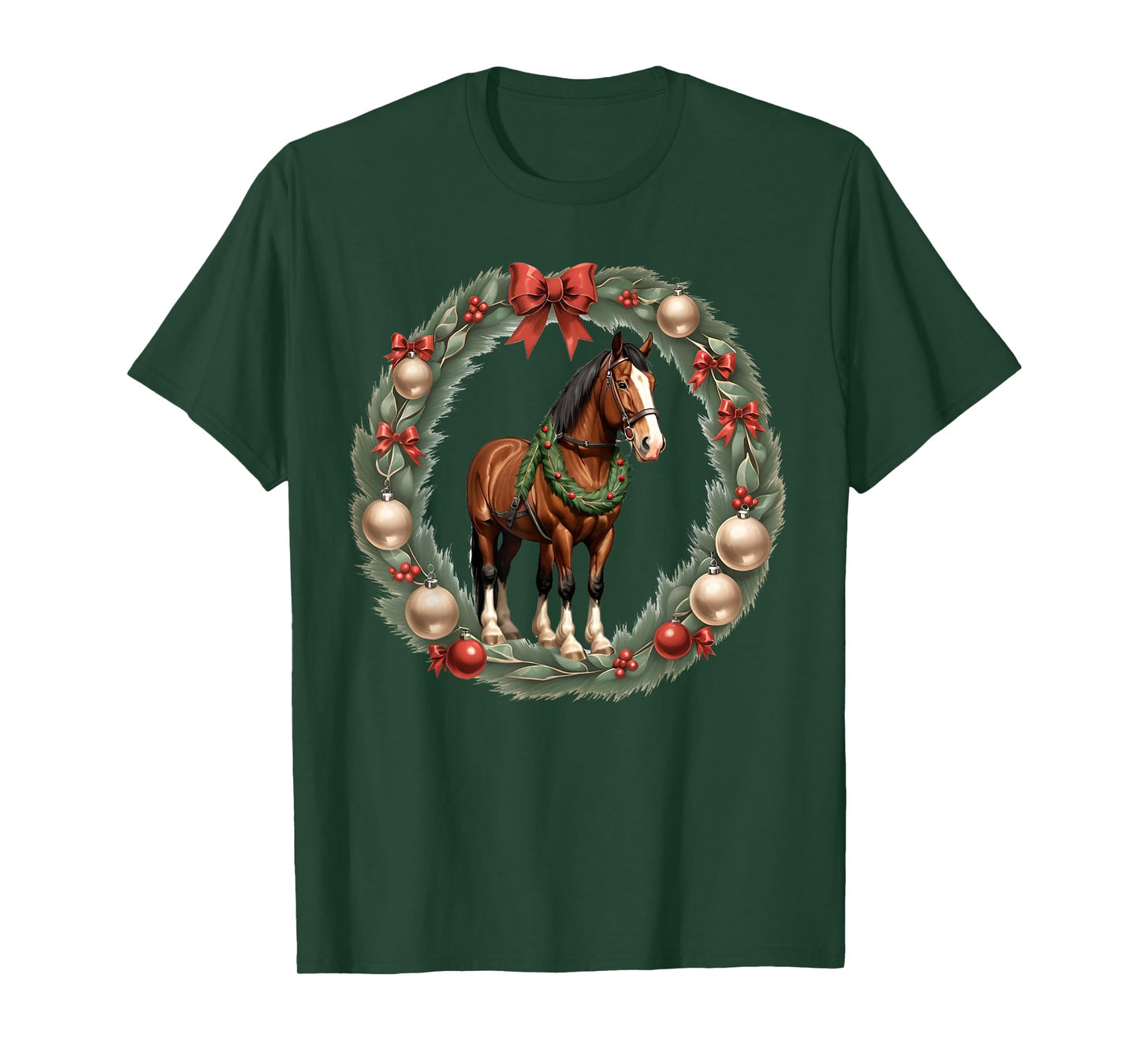 Clydesdale Christmas Horses & A X-Mas Wreath T-Shirt