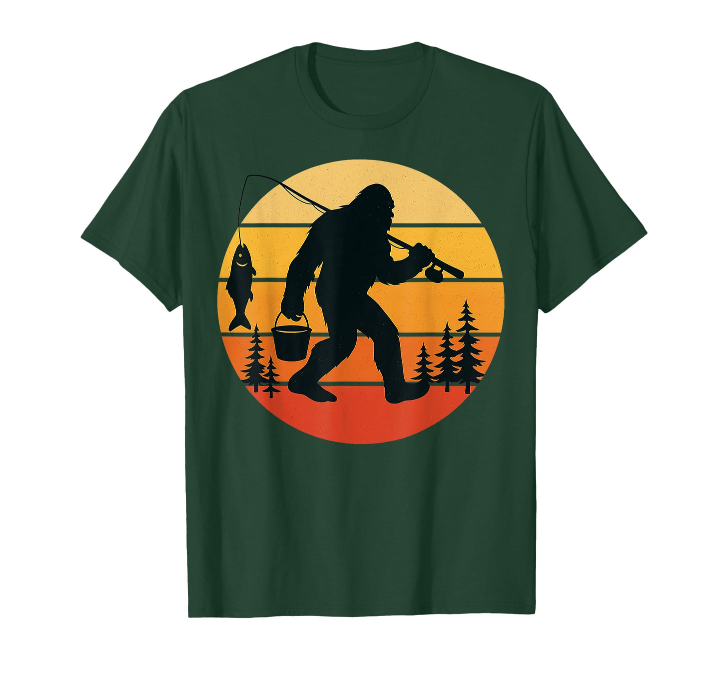 Retro Bigfoot Sasquatch Fishing Funny Gifts Dad Men Boy Kids T-Shirt