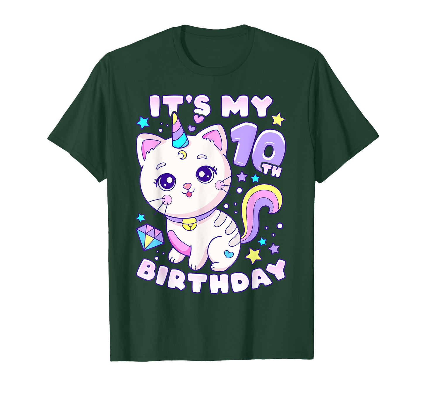 Birthday girl 10 years old, cat, unicorn, 10th birthday T-Shirt