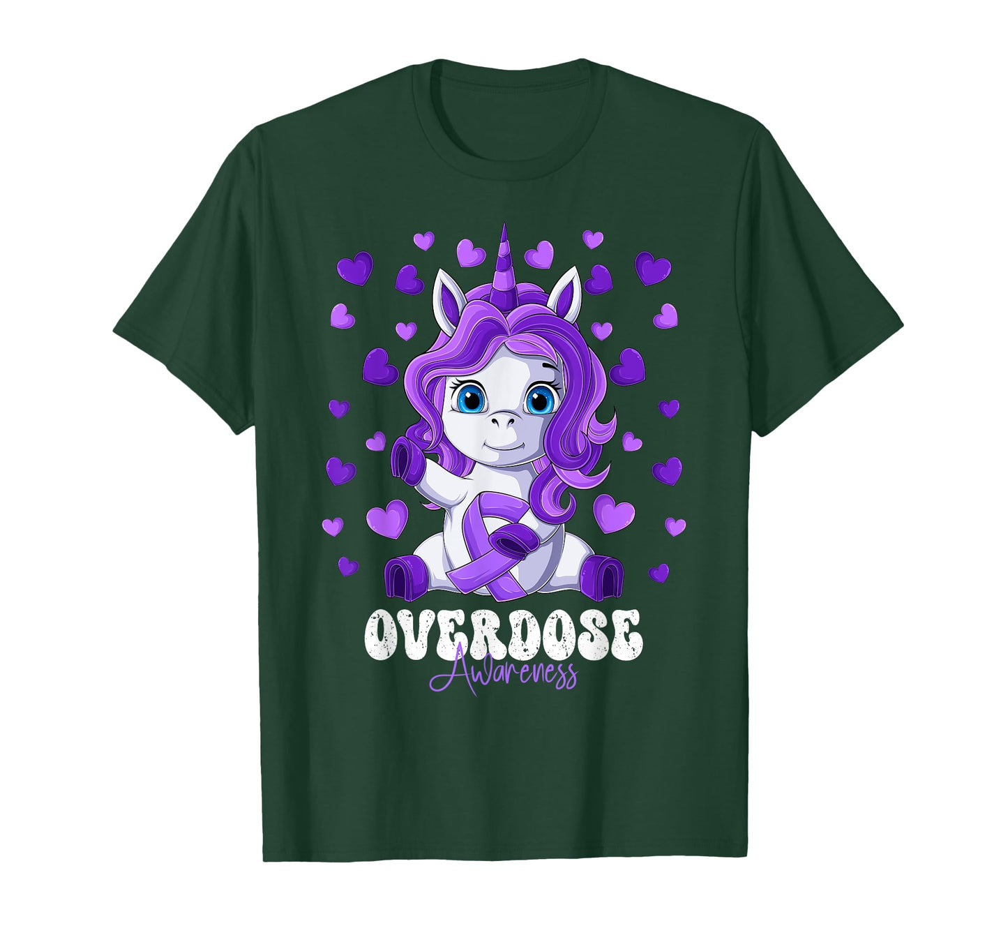 Overdose Awareness Month Purple Ribbon Unicorn T-Shirt
