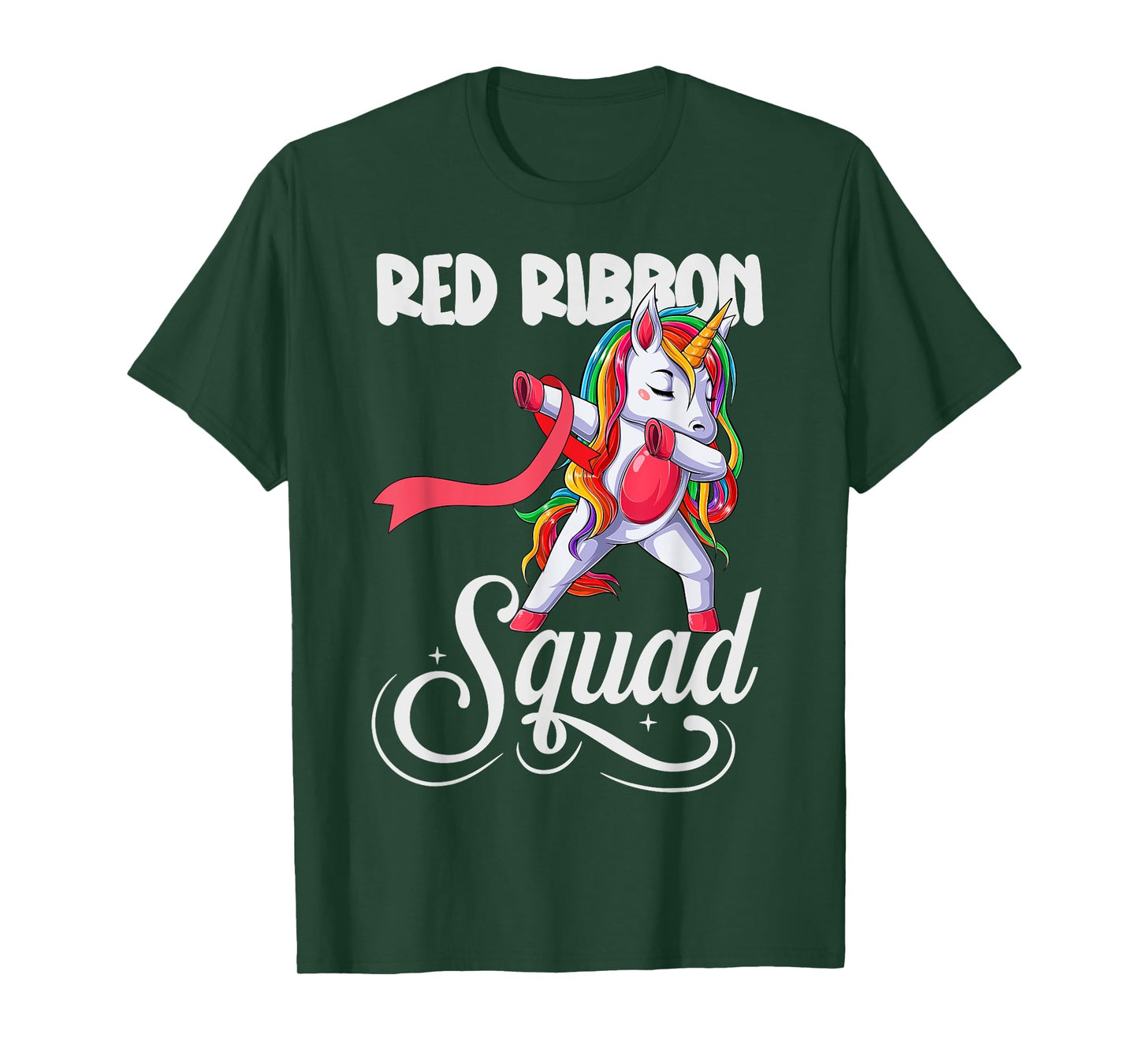 Dabbing unicorn We Wear Red For Red Ribbon Week Awareness T-Shirt