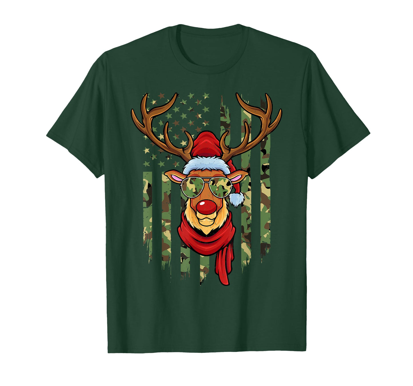 Patriotic Reindeer Camo American Flag Veteran Christmas T-Shirt