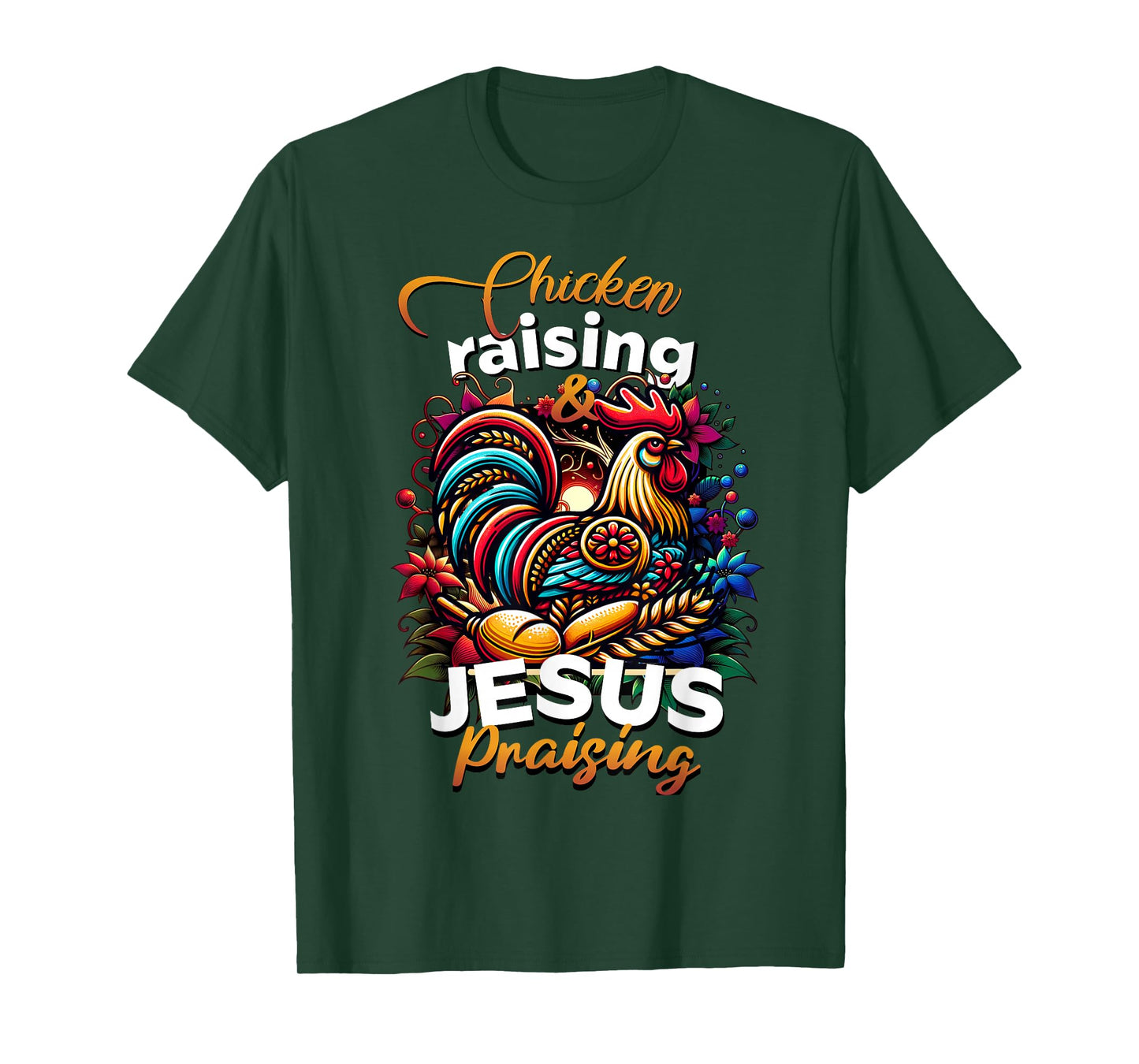 Cute Chicken Raising Jesus Praising Women's Faith Graphic T-Shirt
