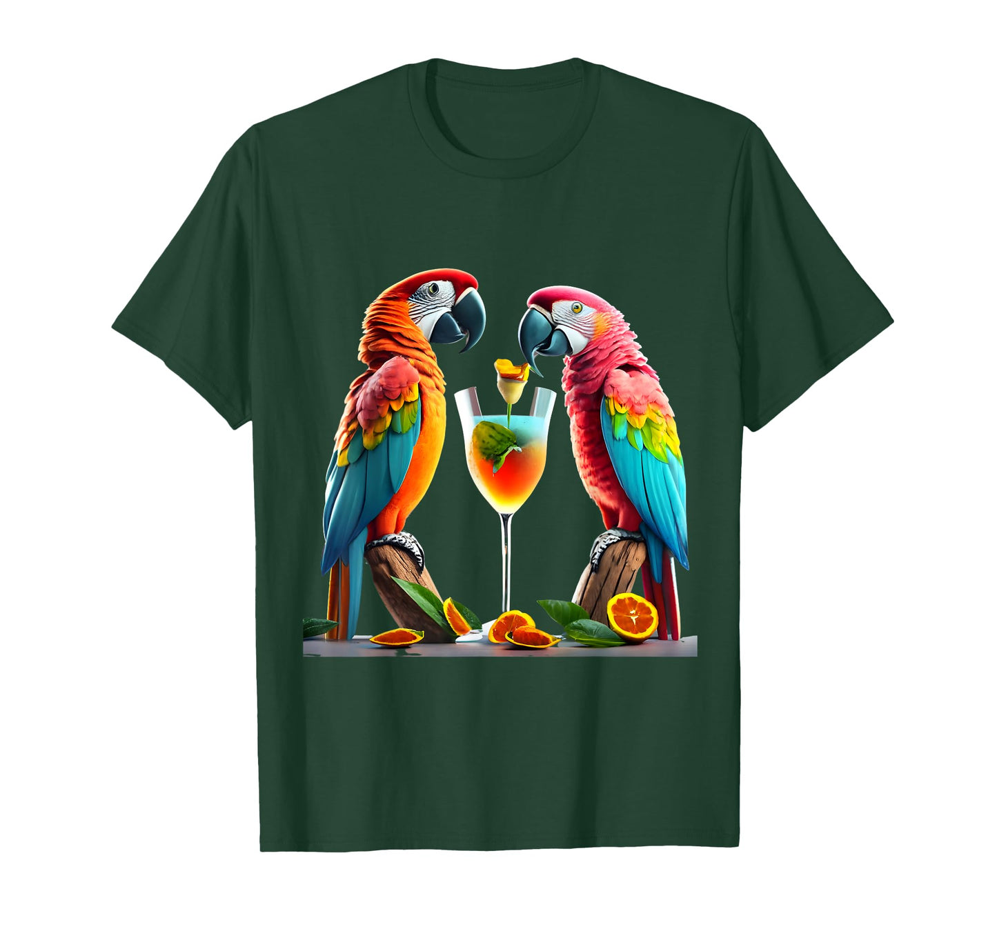 Parrots drinking a Margarita cocktail Summer Beach Vacation T-Shirt for Men Women