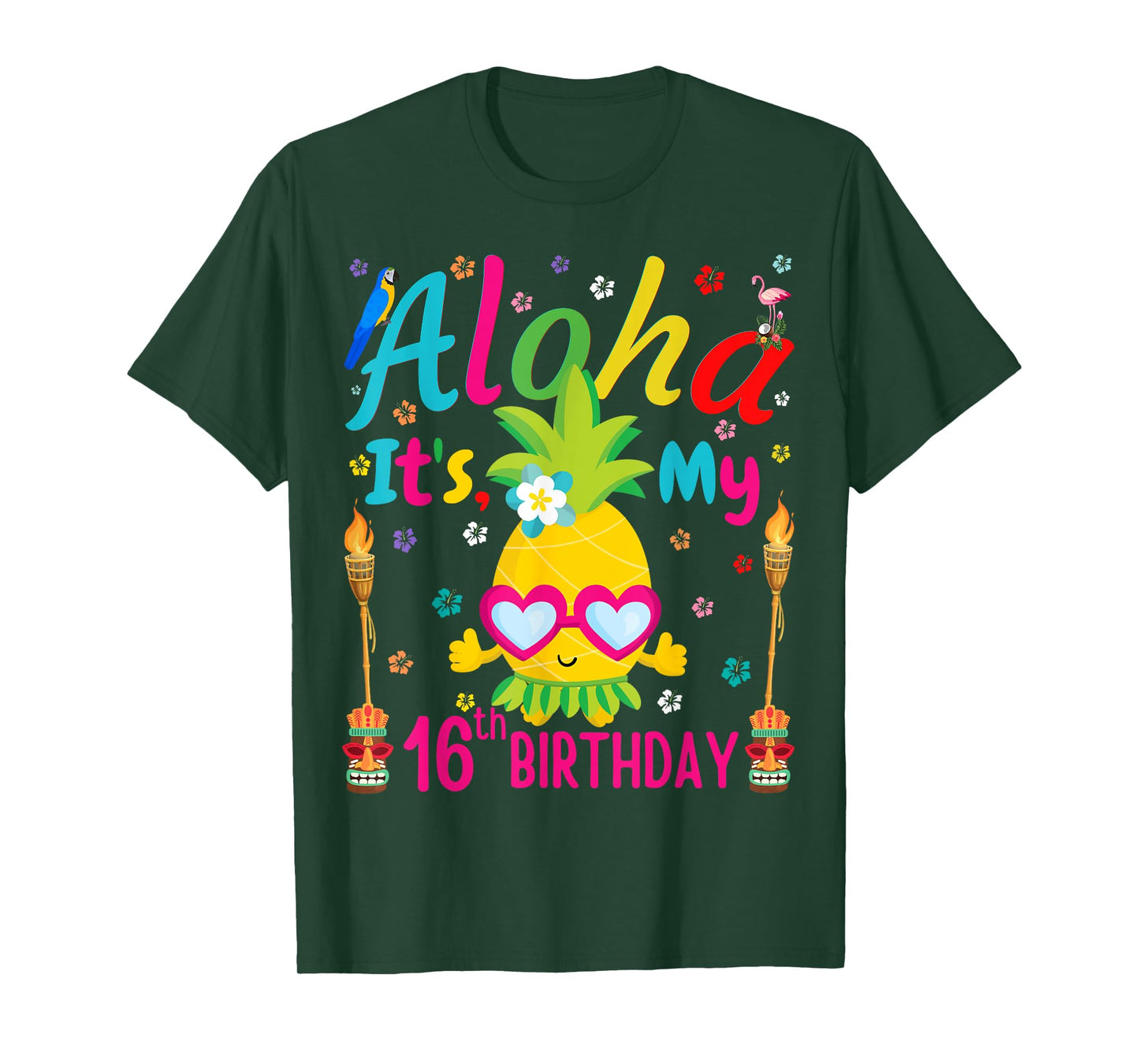 Aloha It's My 16th Birthday Floral Hawaii Tropical Pineapple T-Shirt