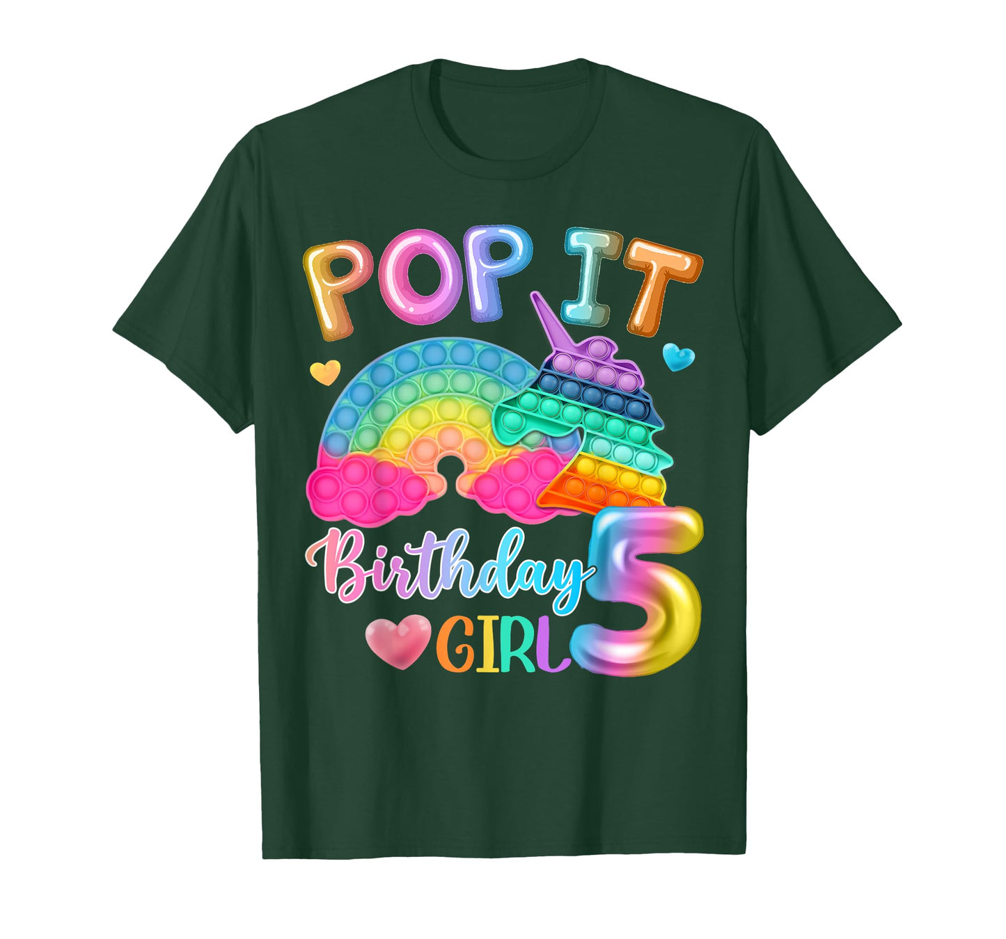 Kids Pop It Birthday Girl 5 for 5yr Old Girls Unicorn Party T-Shirt