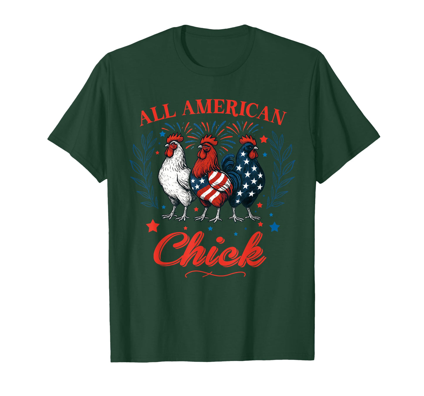 All American Chick Red White Blue Chicken 4th of July Mens T-Shirt