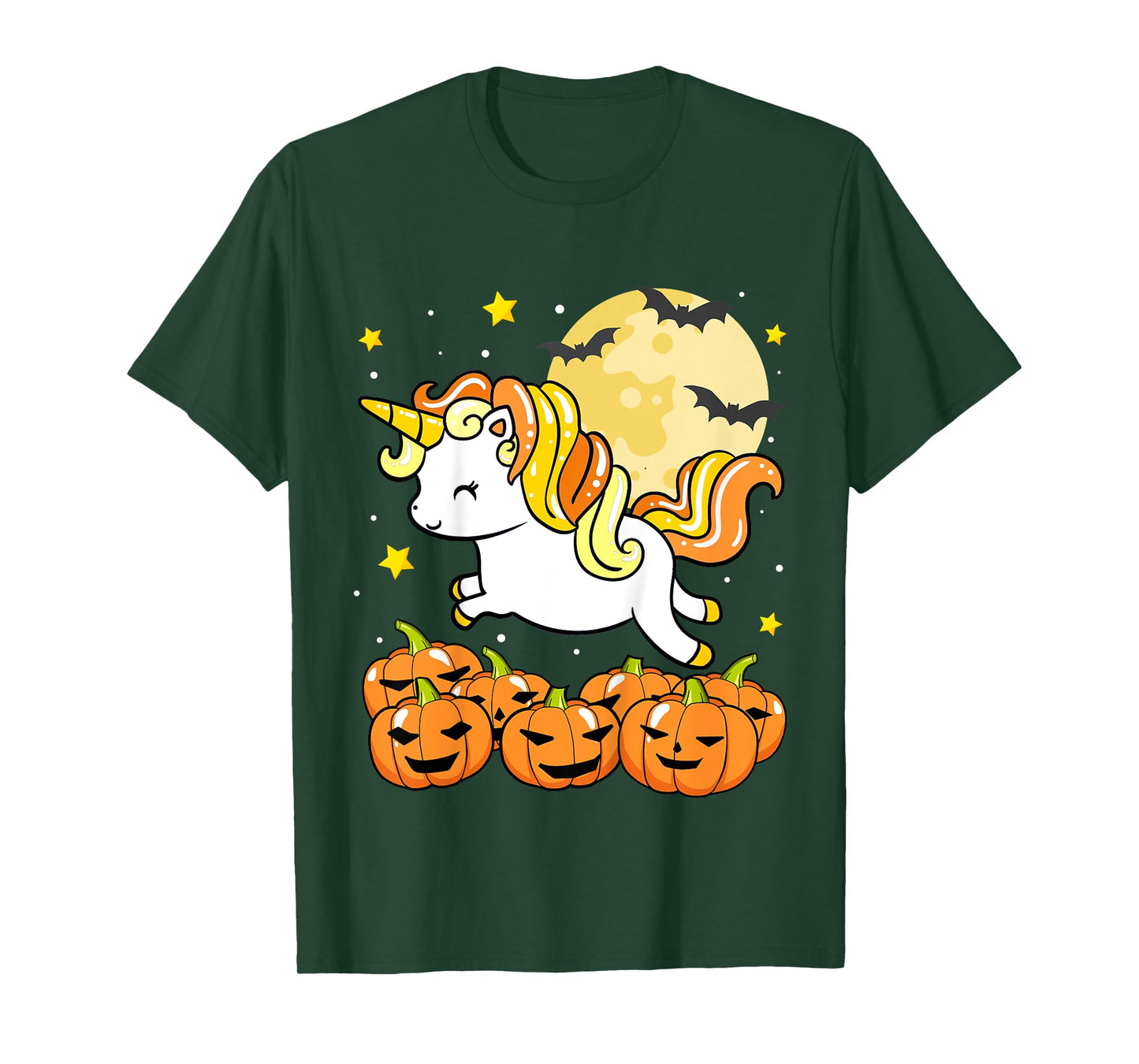 Kids Girls Unicorn Halloween Jack O Lantern Moon Pumpkin Toddler T-Shirt