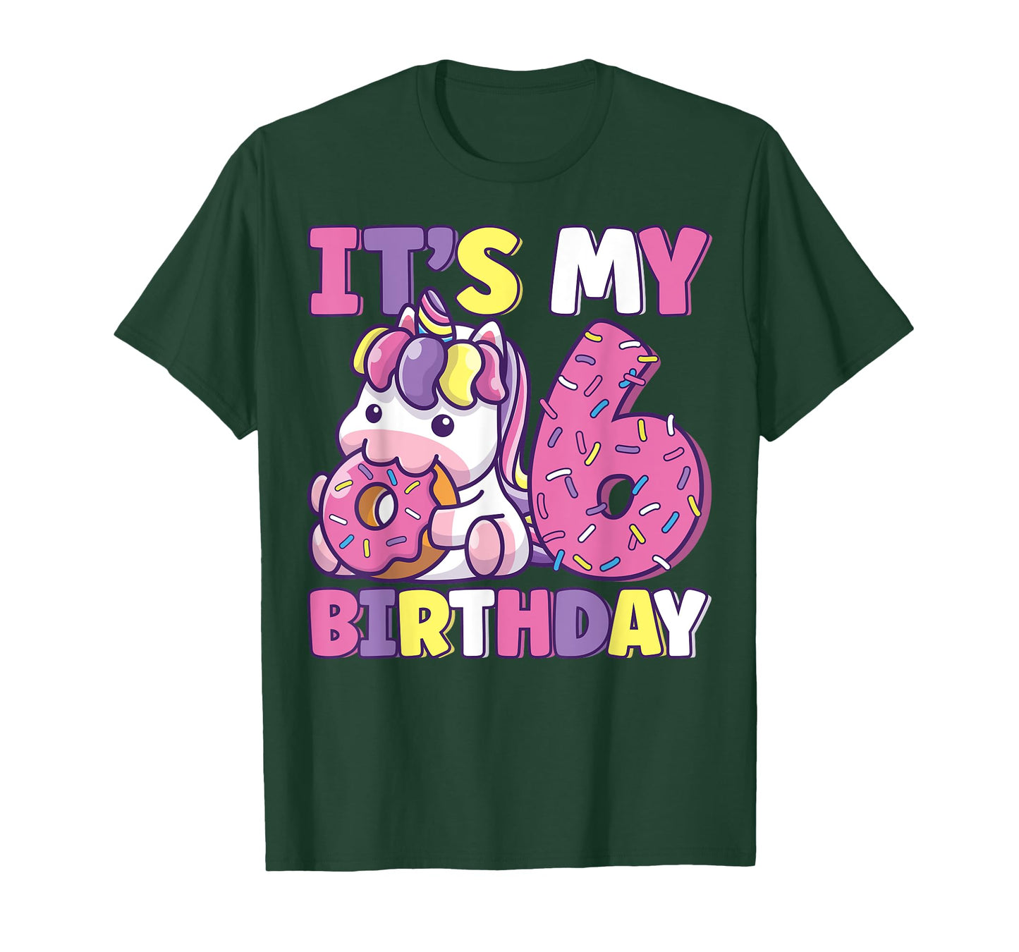 It's My 6th Birthday Party Cute Girls Donut Birthday Unicorn T-Shirt