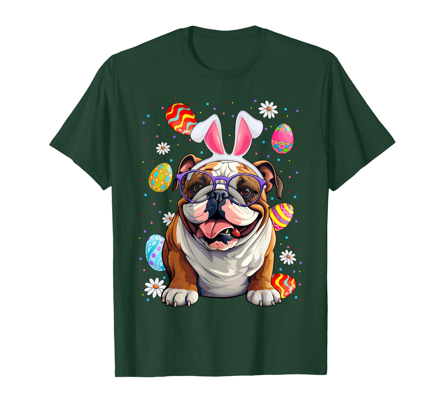 Cute English Bulldog Dog With Bunny Ears & Egg Easter Day T-Shirt