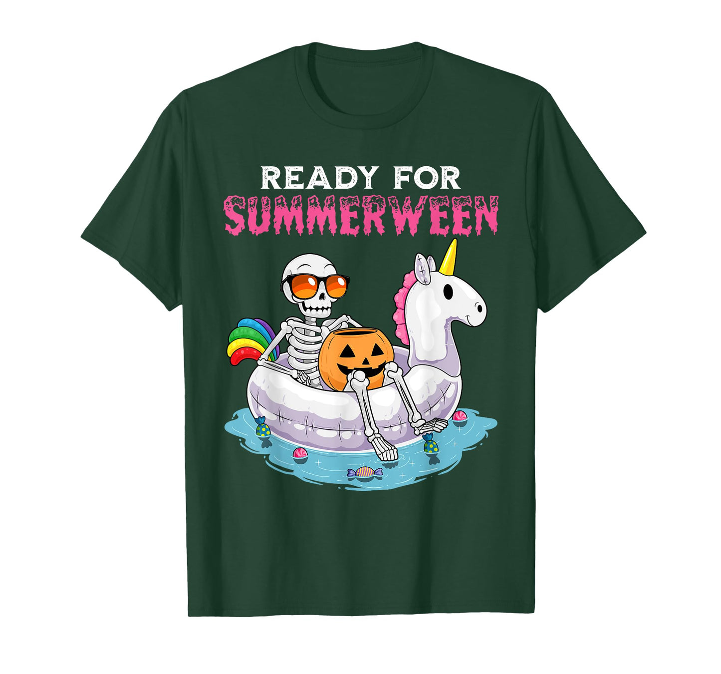 Ready For Summerween Funny Summer Skeleton Unicorn Halloween T-Shirt