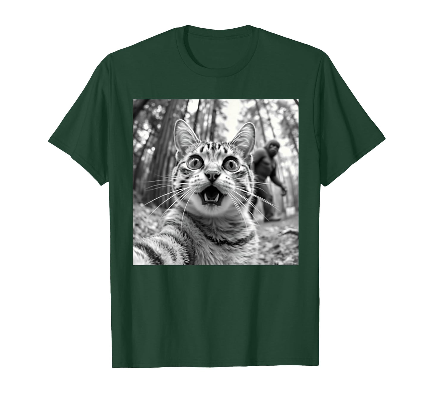 Funny Cat Selfie /w Bigfoot, Cat-Sasquatch Graphic T-Shirt