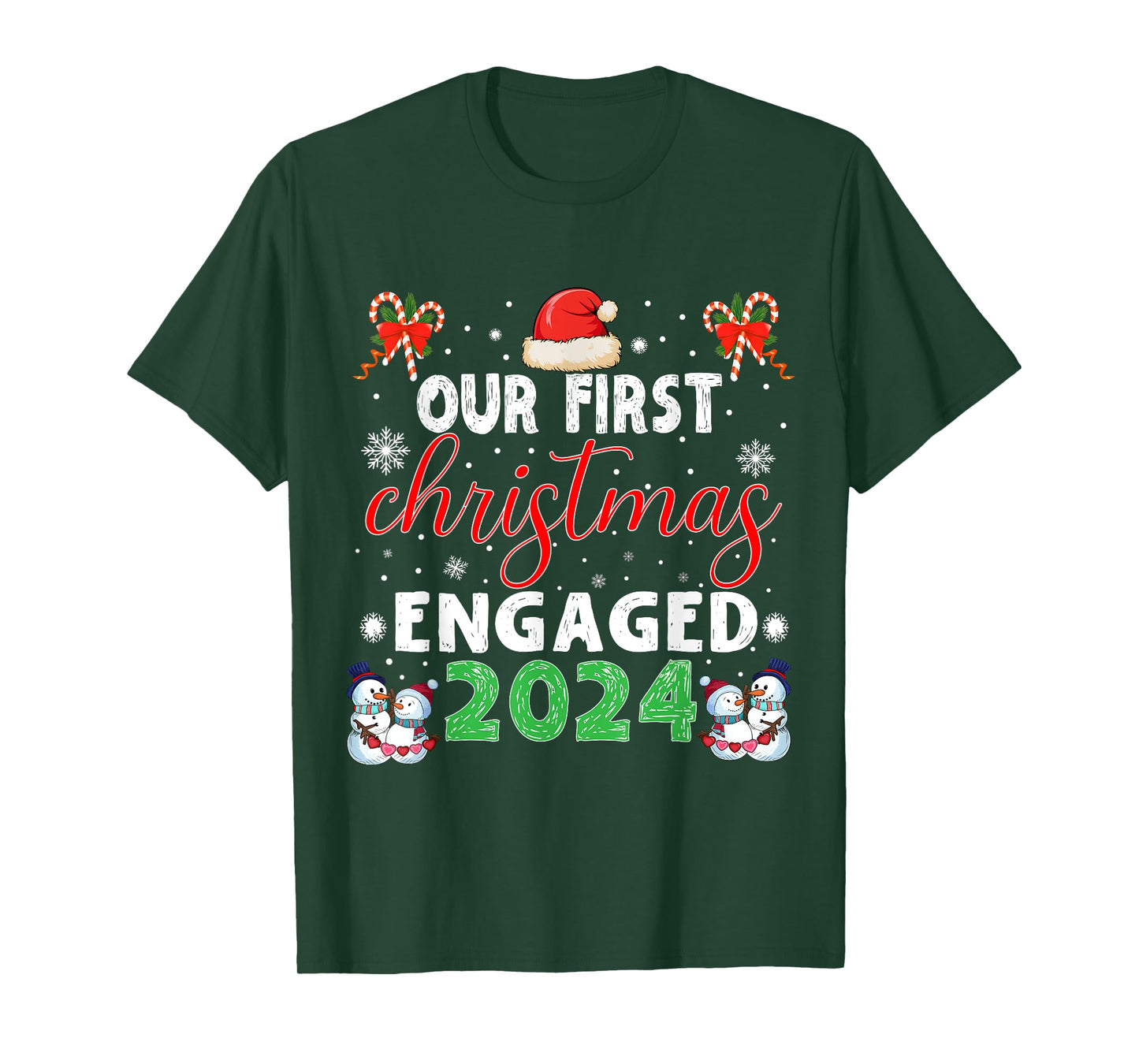 Christmas Couple tees Our First Christmas Engaged 2024 Funny Couple Xmas Pajamas T-Shirt