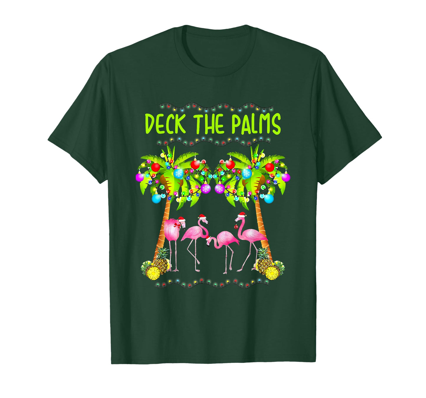 Deck The Palms Merry Flamingo Christmas Palm Tree Funny Xmas T-Shirt
