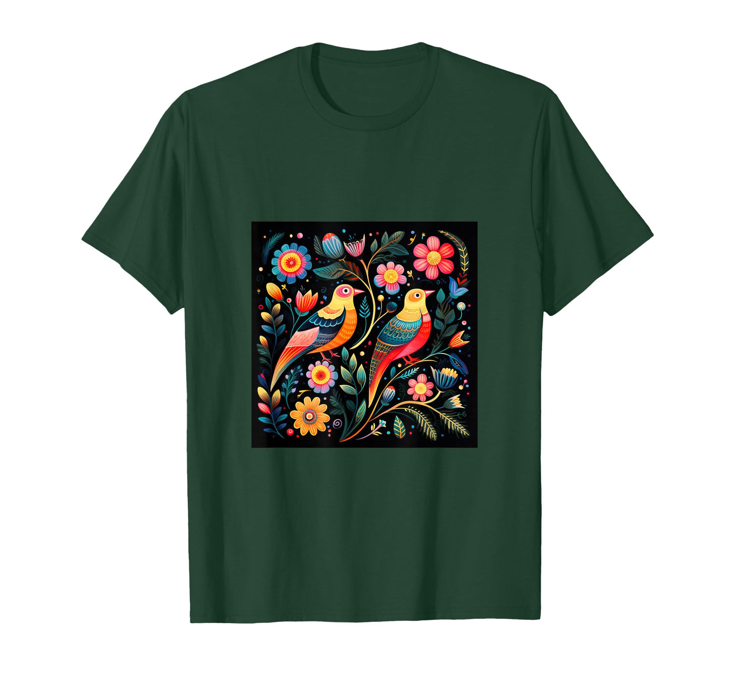 Mexican Embroidery Pattern Art Birds Flowers T-Shirt