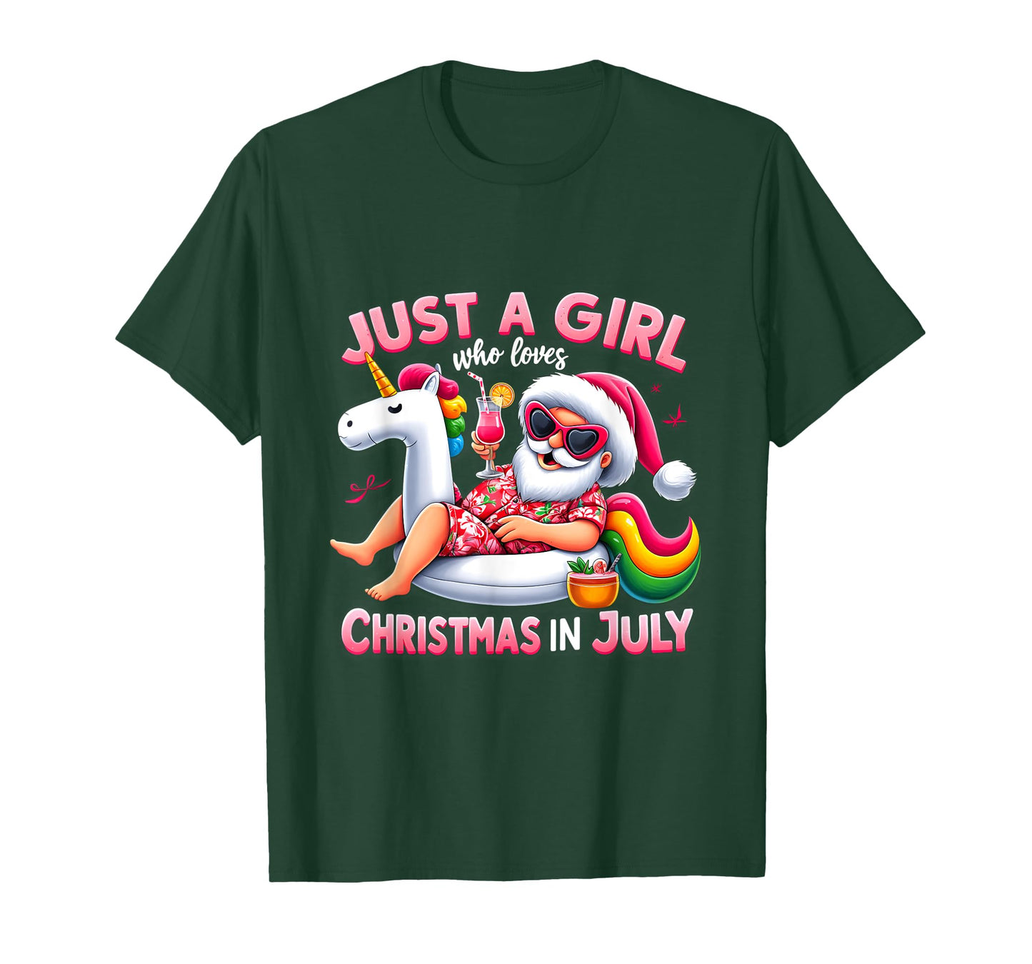 Just A Girl Who Loves Christmas in July Funny Santa Unicorn T-Shirt