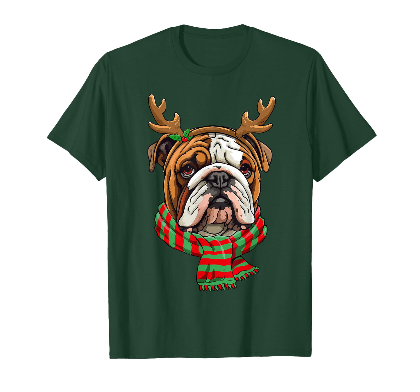 English Bulldog Dog Christmas Reindeer Santa Hat Funny Xmas T-Shirt