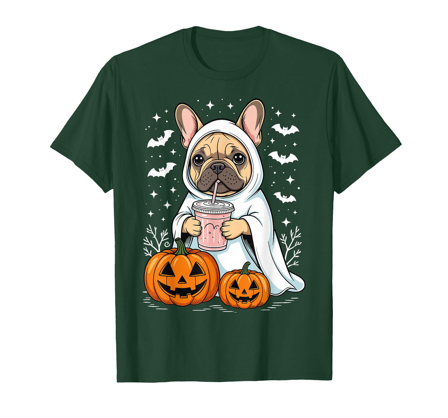 Cute Bulldog Ghost Halloween Pumpkin French Bulldog T-Shirt