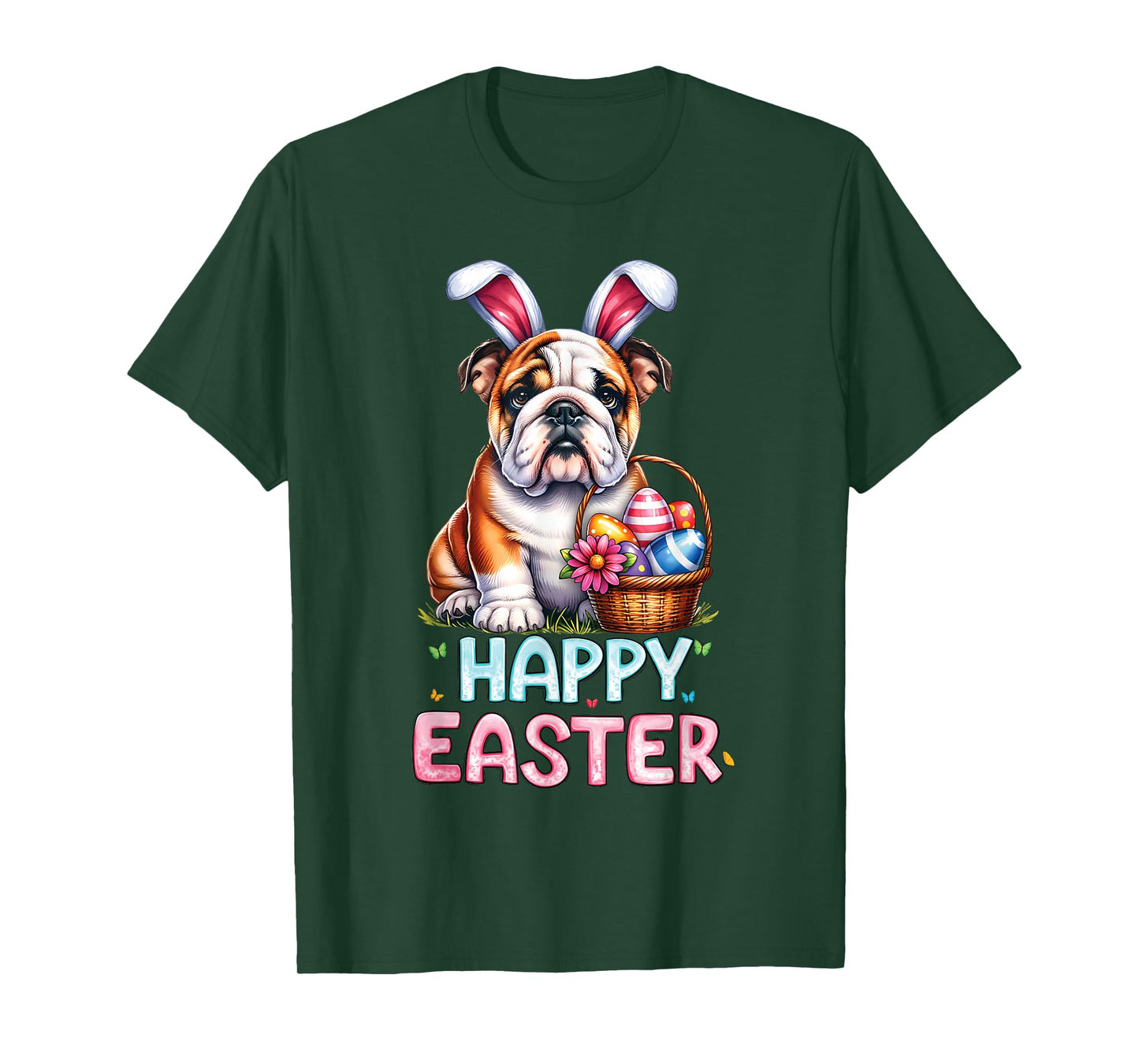 Happy Easter Day English Bulldog Cute Easter Bunny Women Kid T-Shirt