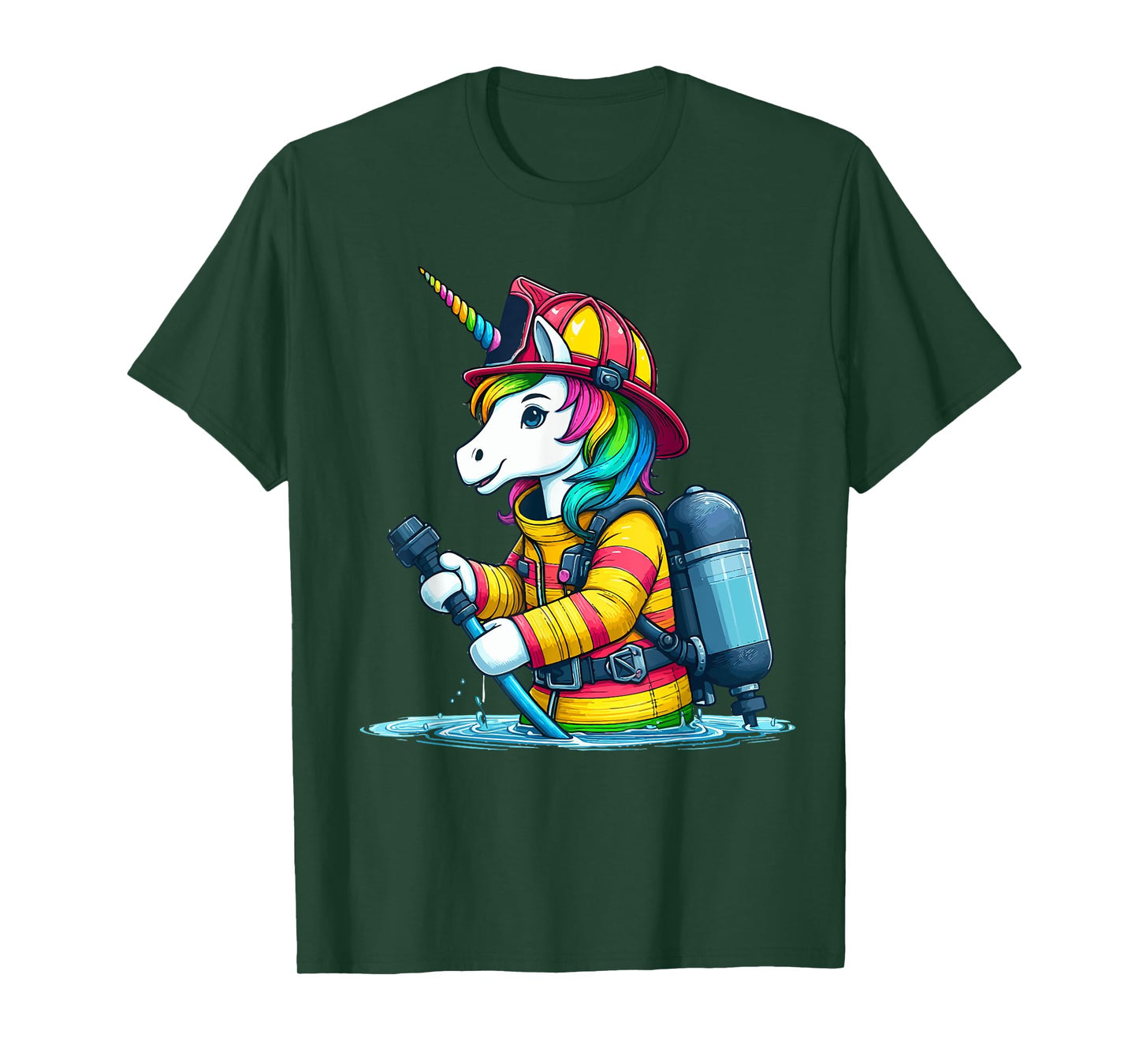 Unicorn Firefighter Fireman Birthday Party Funny Girl Love T-Shirt