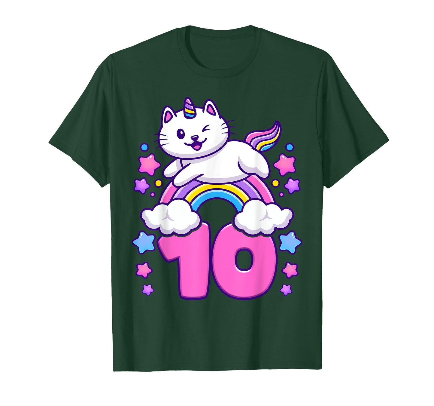 Birthday girl 10 years old, cat, unicorn, 10th birthday T-Shirt