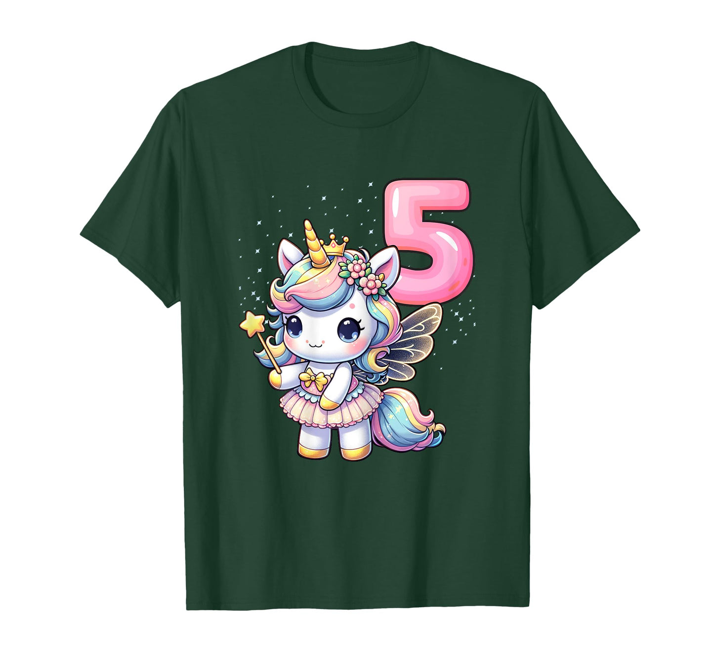 Unicorn Fairy 5th Birthday 5 Year Old Party Girls Outfit T-Shirt