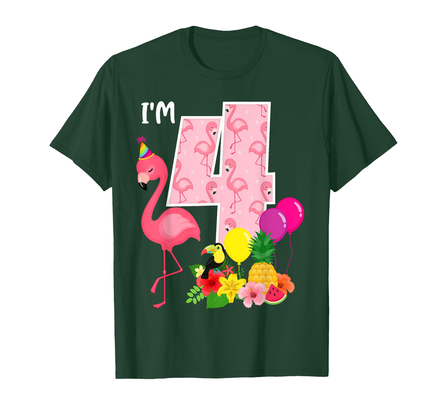Flamingo Birthday I'm 4 Tropical Flamingo Theme 4th Birthday T-Shirt