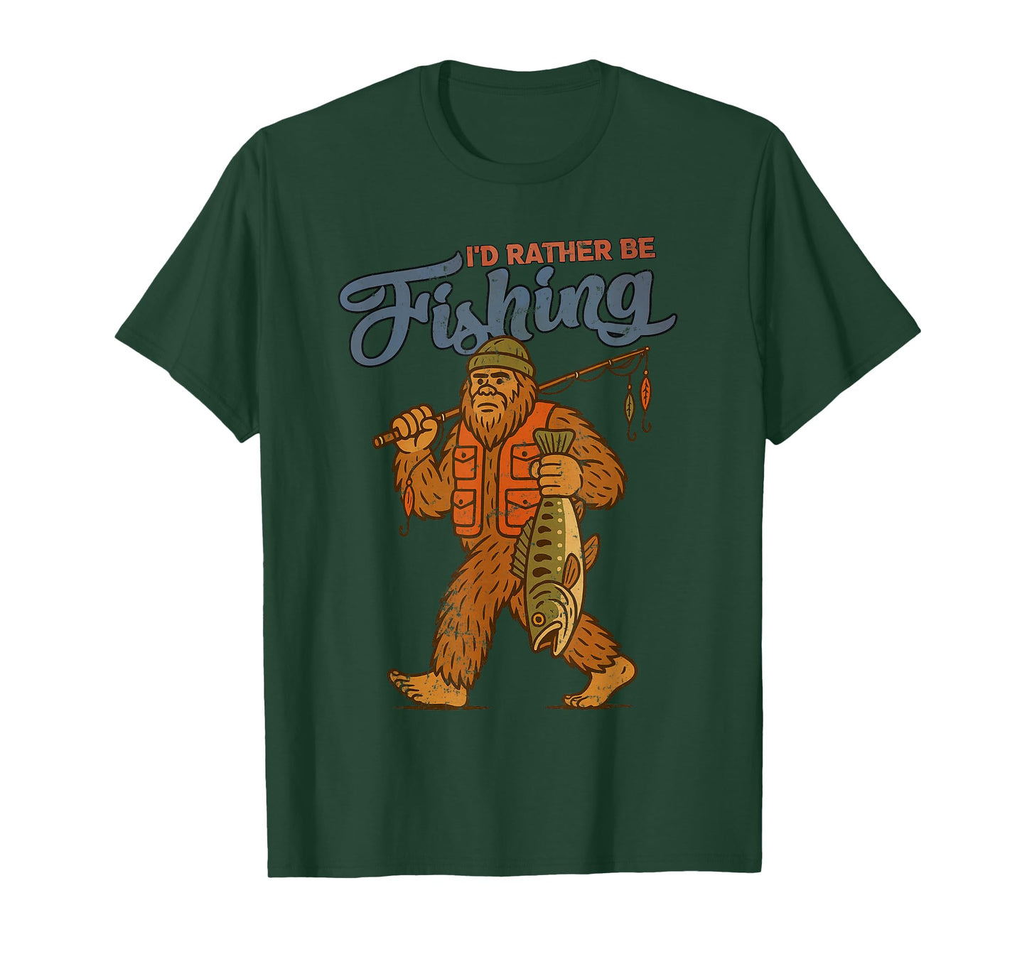 I'd Rather Be Fishing Bigfoot Sasquatch Fishing Men Boys T-Shirt