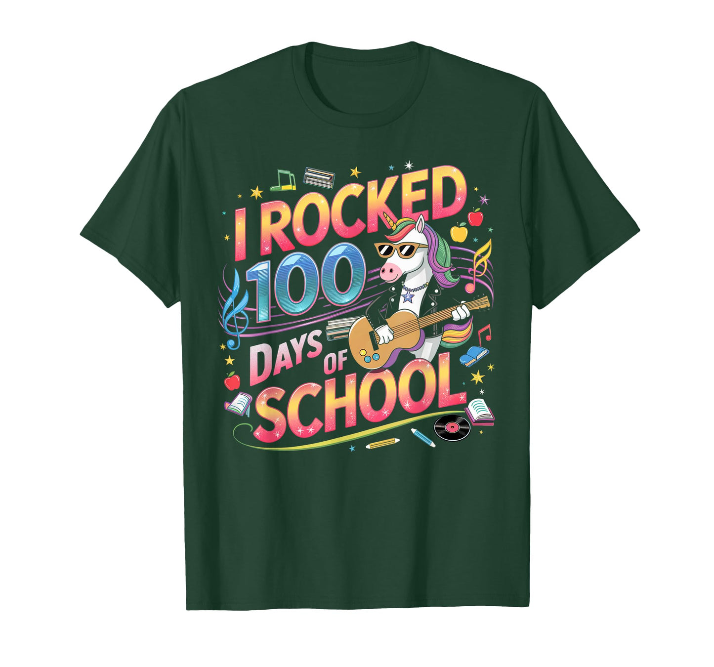I Rocked 100 Days of School Rockstar Unicorn Kids Girls Boys T-Shirt