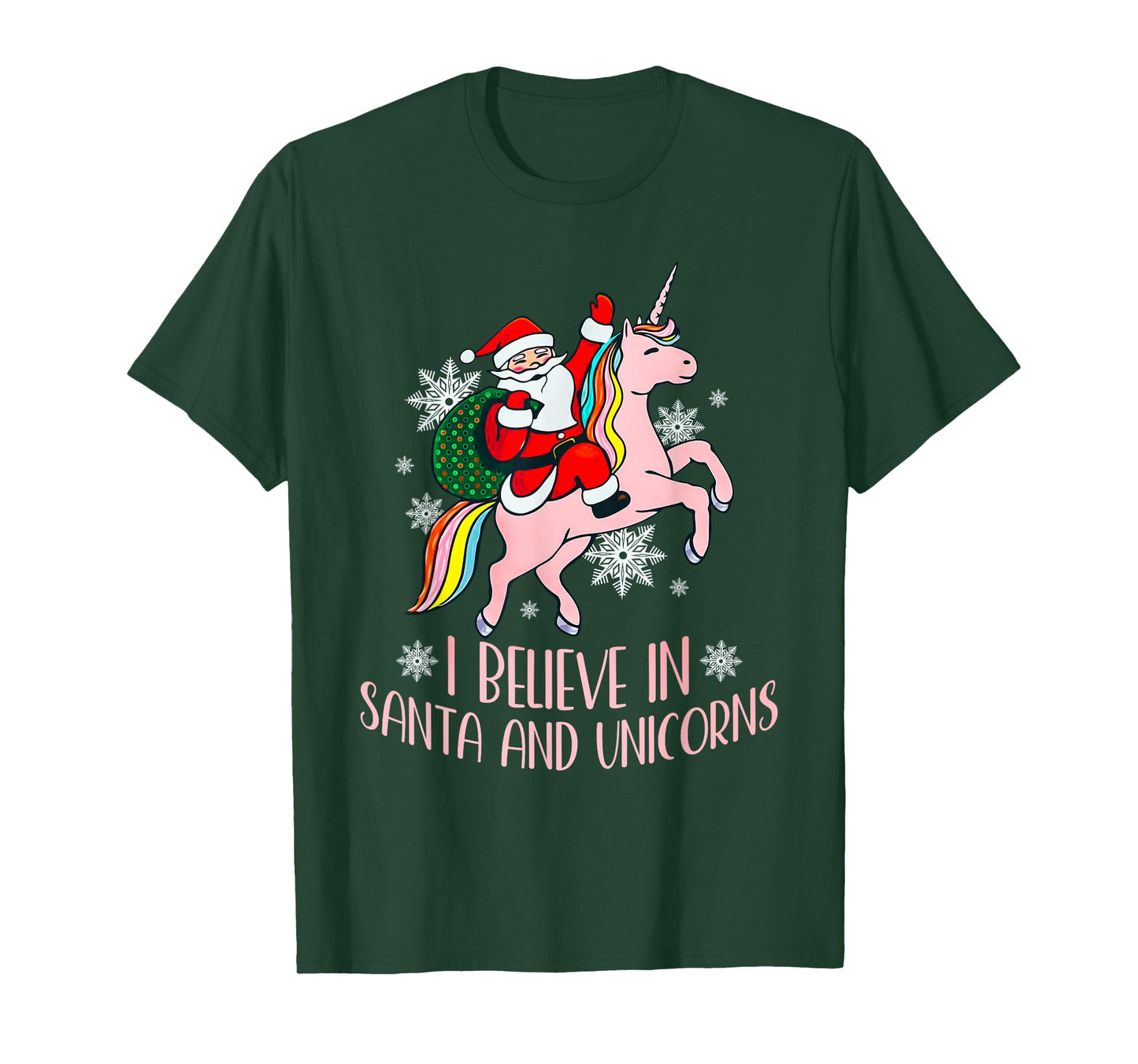 I Believe In Santa And Unicorns Funny Christmas T-Shirt