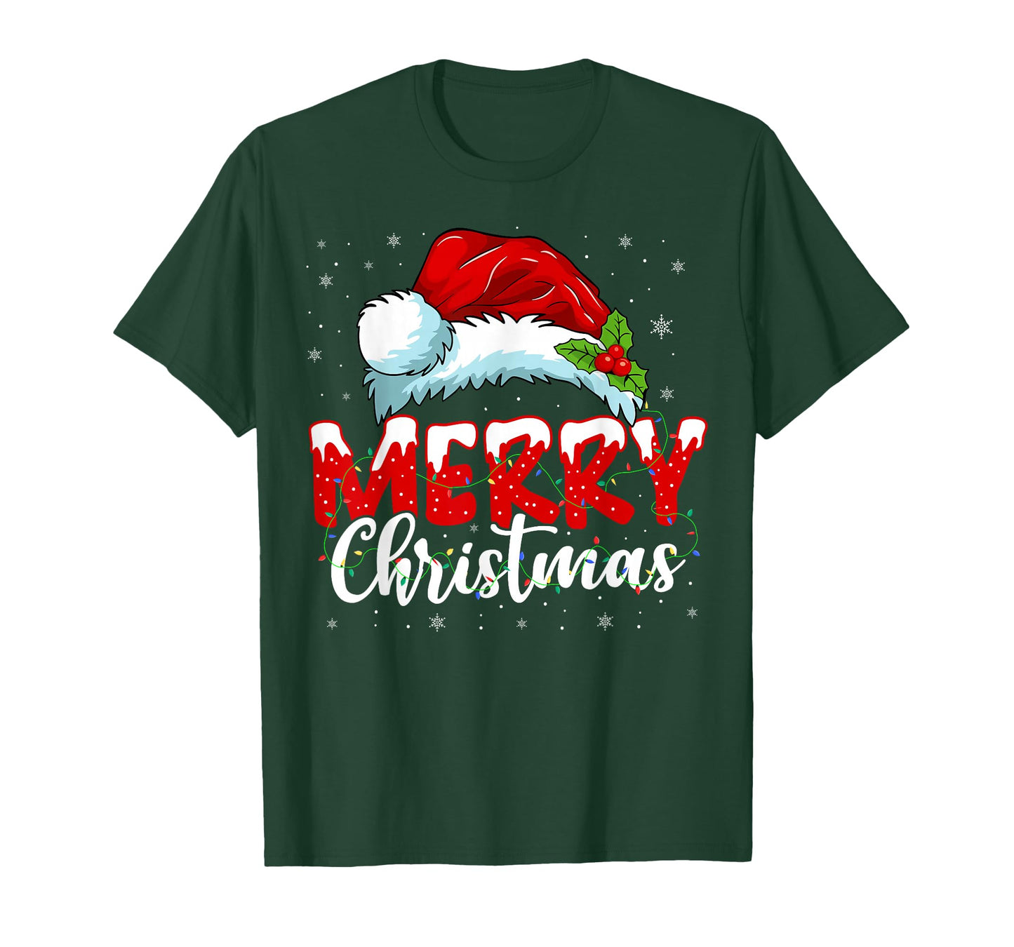 Christmas Shirt Women Men Family Lights Red Santa Hat Xmas T-Shirt